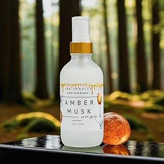Amber Musk Scent Room and Linen Spray Made In USA Clean Ingredients Essential Oils Long Lasting Scent AIr Freshener Glass Bottle Natural Pet Friendly