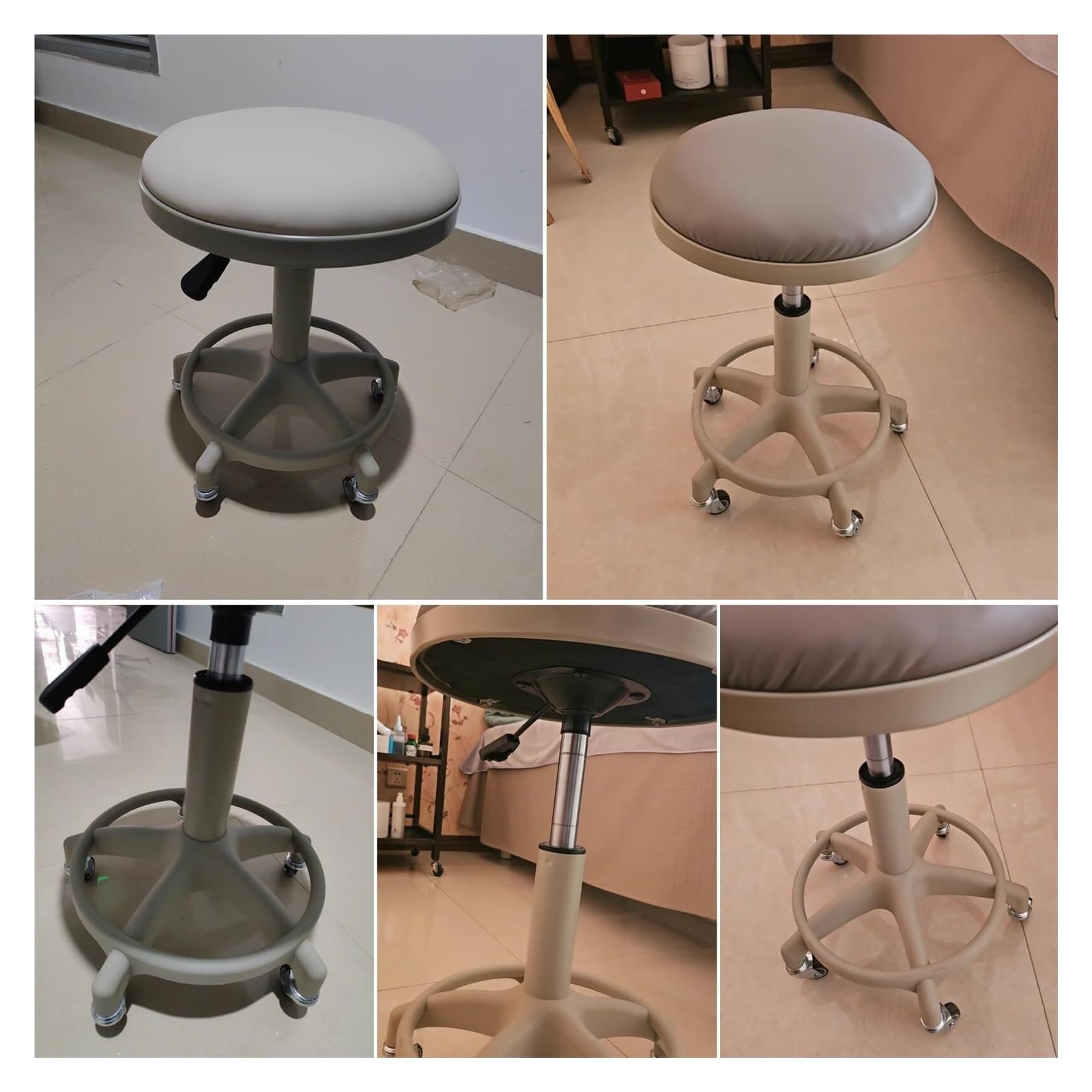 Tabourets roulants avec roulettes, Chaise de Coiffure Portable à Hauteur réglable for Coiffeur for la Maison, Rembourrage de siège épais for la beauté de la Maison(White)