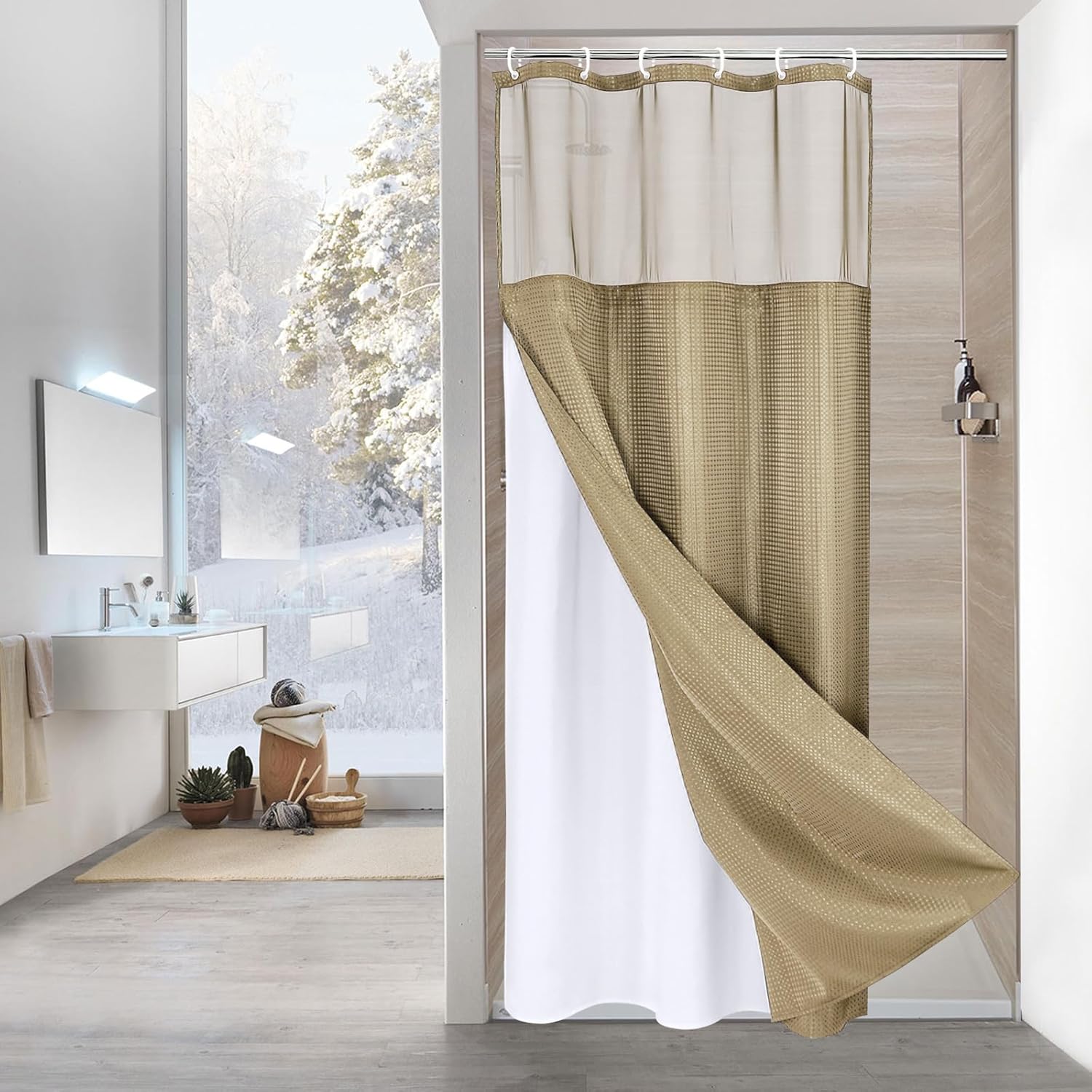 MitoVilla Beige Small Stall Shower Curtain 36 x 72, Narrow