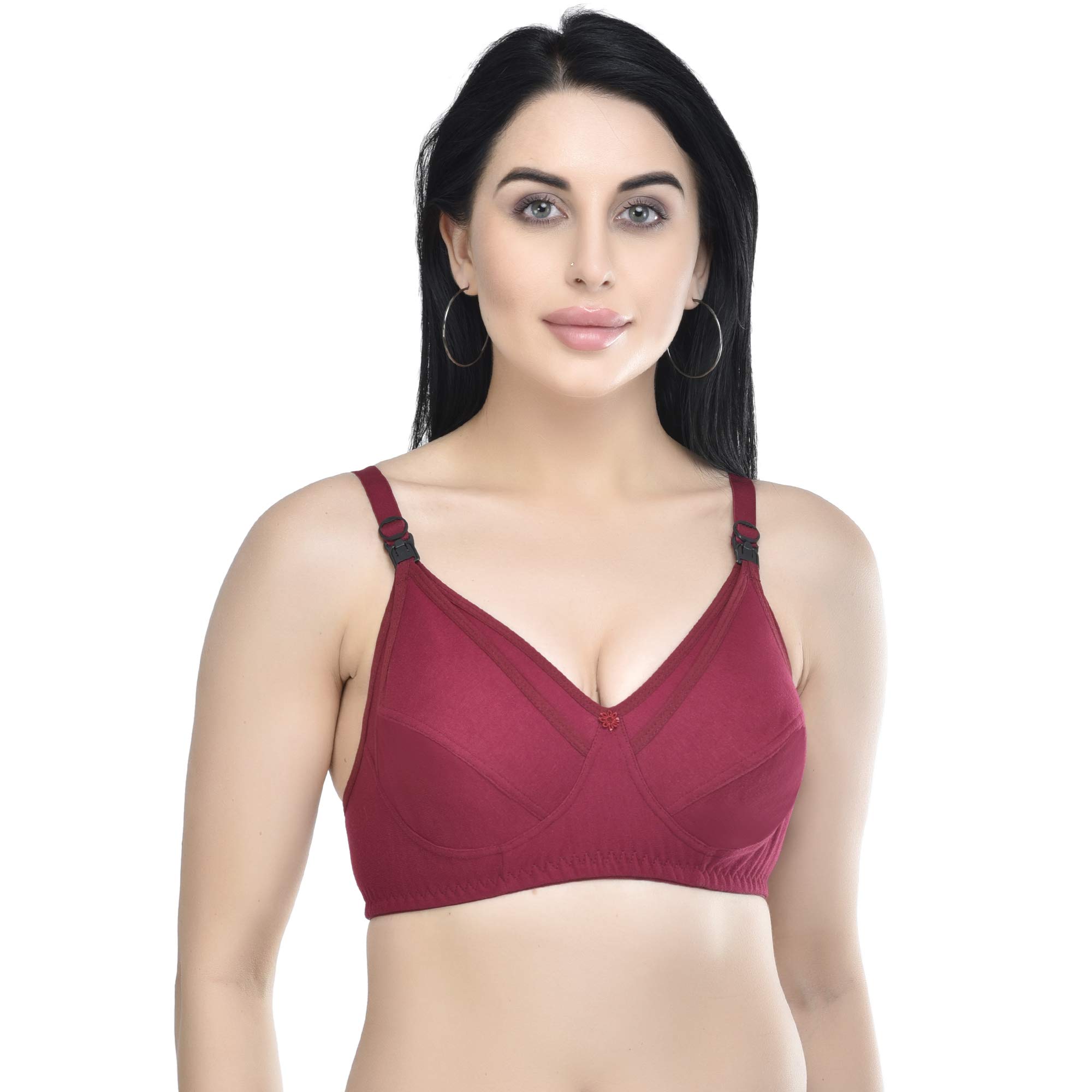 Nursing Bra with Clip Down Cups, Cotton Maternity Feeding Bra with Adjustable Straps-image-45