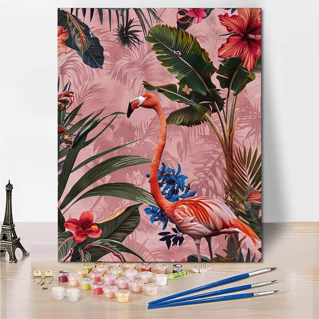 RNXAOPEN Peinture Numero Adulte Plant Flamingo - Activité Manuelle Adulte - Peinture Aquarelle - Loisir Creatif Adulte - Kit Loisir Créatif Enfant - Dès 242 Ans 70x95cm sans châssis en bois 5886-B