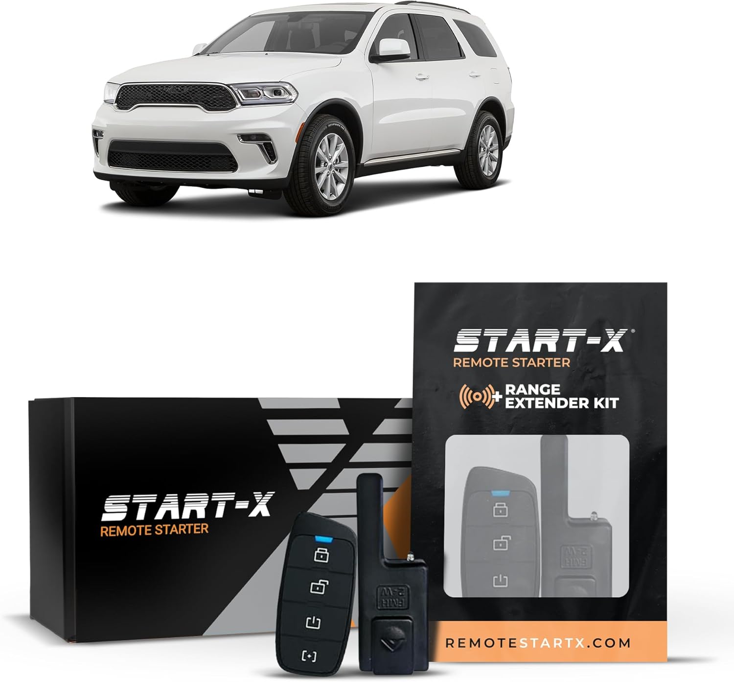 Start-X Remote Starter Kit + 3000ft 2 Way Range Extender for Dodge Durango (2014, 2015, 2016, 2017, 2018, 2019, 2020, 2021, 2022, 2023) Vehicles with Push-to-Start Ignition