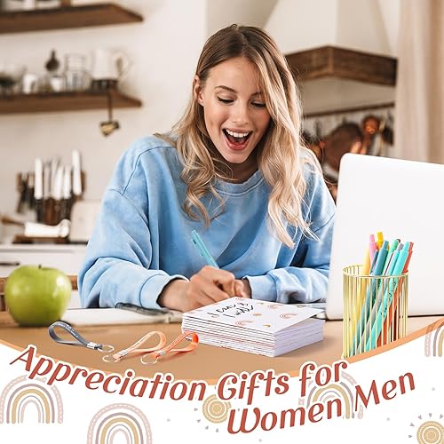 Miniatura 6 de Colarr 90 piezas de regalos inspiradores a granel, 30 mini blocs de notas de arcoíris, 30 llaveros motivacionales de silicona, 30 bolígrafos