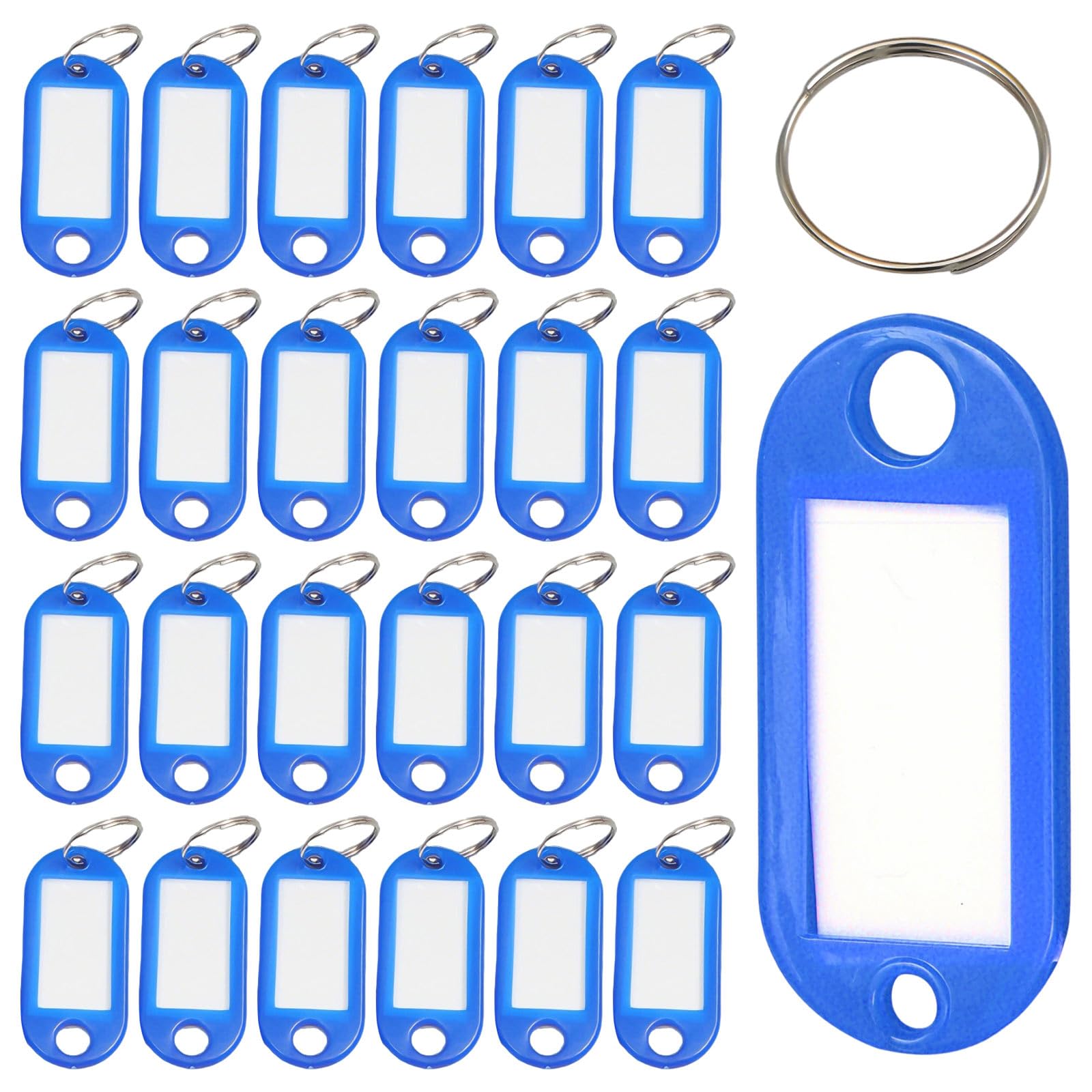 100 Pcs Keyring Blue tag, Key Labels, Plastic Key Fobs with Labels, Key Tags with Labels, Luggage ID Name Key Rings with Split Keyring Key Labels Keychain Rings