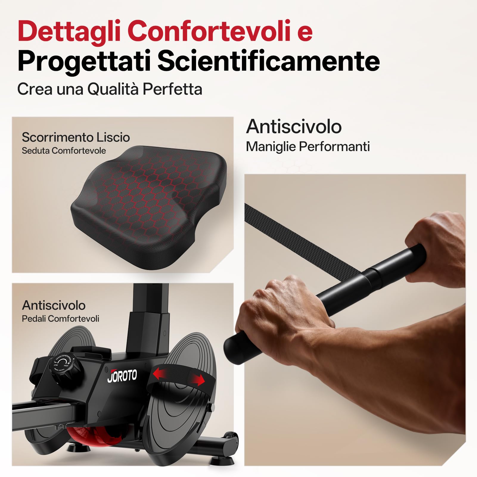 JOROTO Vogatore Domestico, 16 Livelli Resistenza - Rower Magnetico Ultra Silenzioso con App Kinomap, Doppia Guida per Stabilità, Compatto e Facile da Montare, Attrezzo Fitness per la Casa