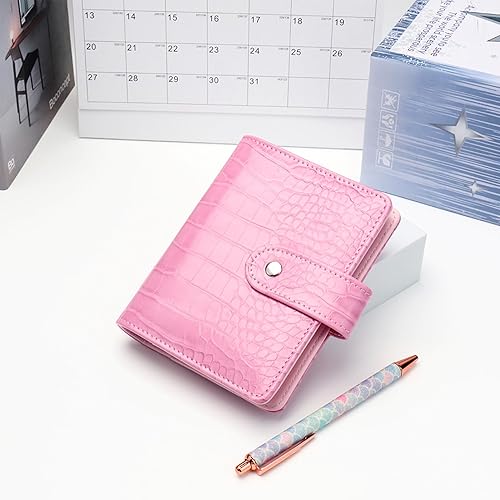 Miniatura 8 de NatSumeBasics Carpeta rosa A7, sobres para efectivo, carpeta presupuestaria, diseño de cocodrilo, 6 anillos, funda para cuaderno para organizador,