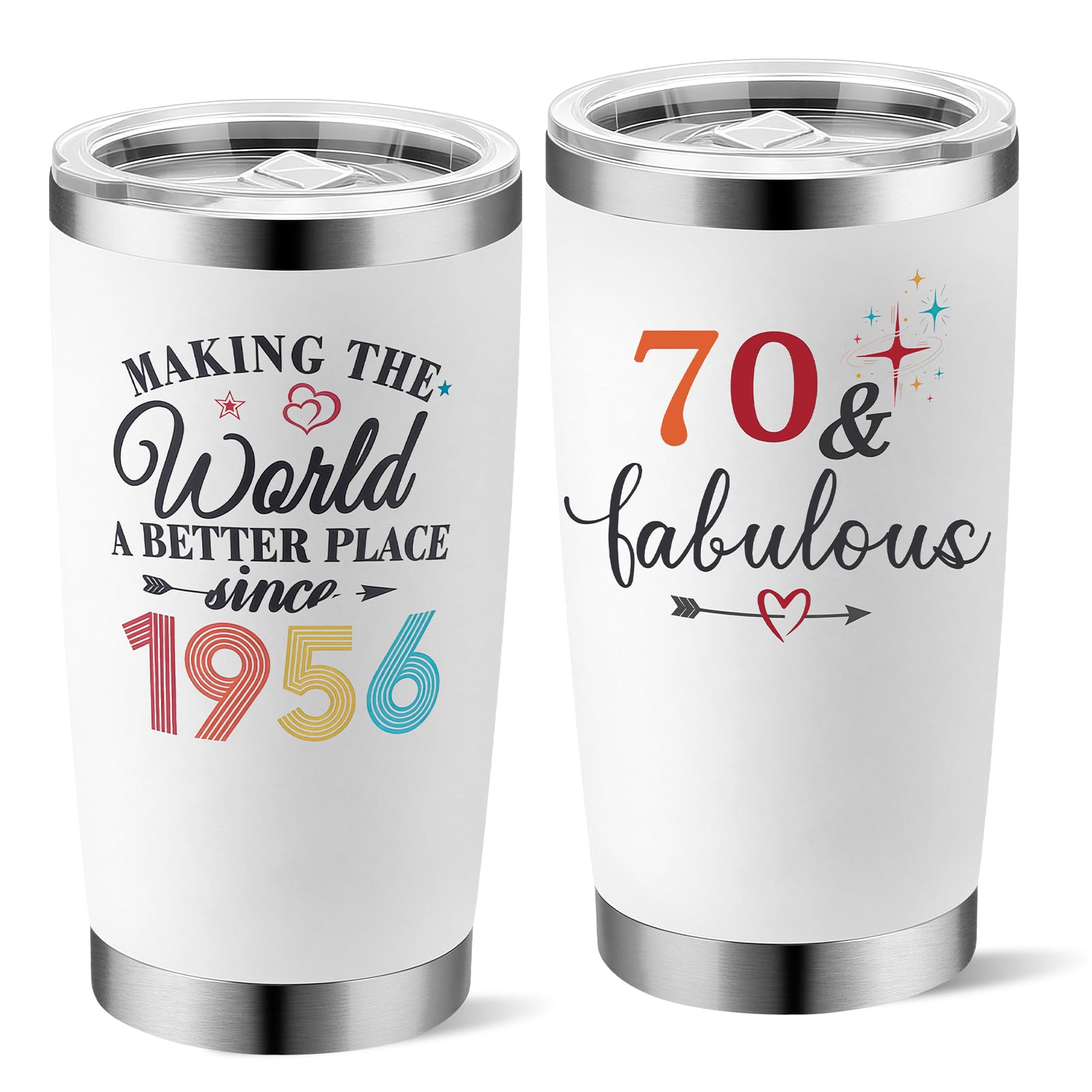 Yuecda 70th Birthday Gifts for Women Her, 1956 70th Birthday Decorations for Woman, 70 Year Old Birthday Gift Ideas, 20 oz Stainless Steel Vacuum Insulated Tumblers