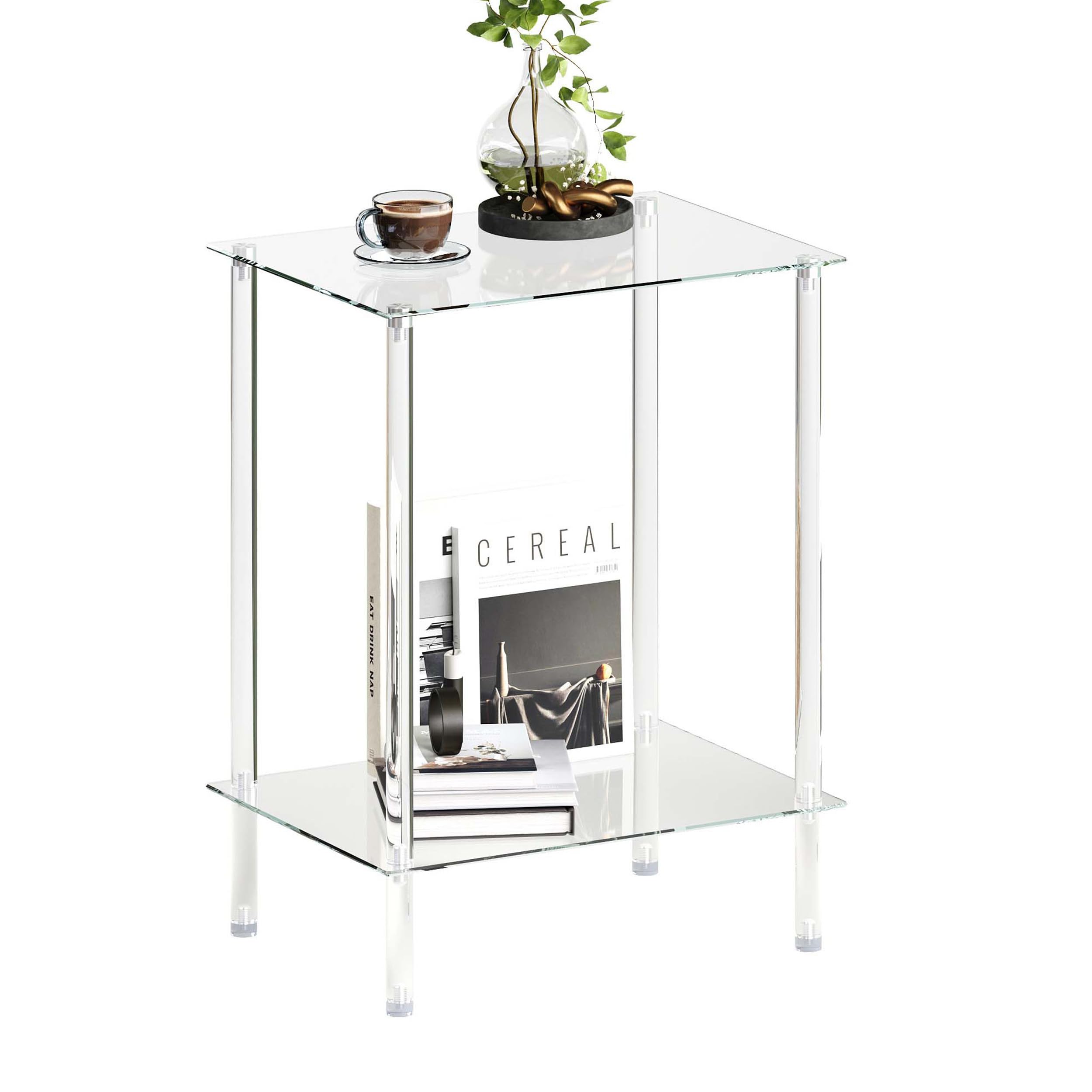 Table d'appoint en Verre Bout de Canape Transparente Petite Table Basse à 2 Niveaux Bouts de Canapé de Salon Tendance Convient pour Les Salons Les Chambres à Coucher et Les Bureaux LET518TR