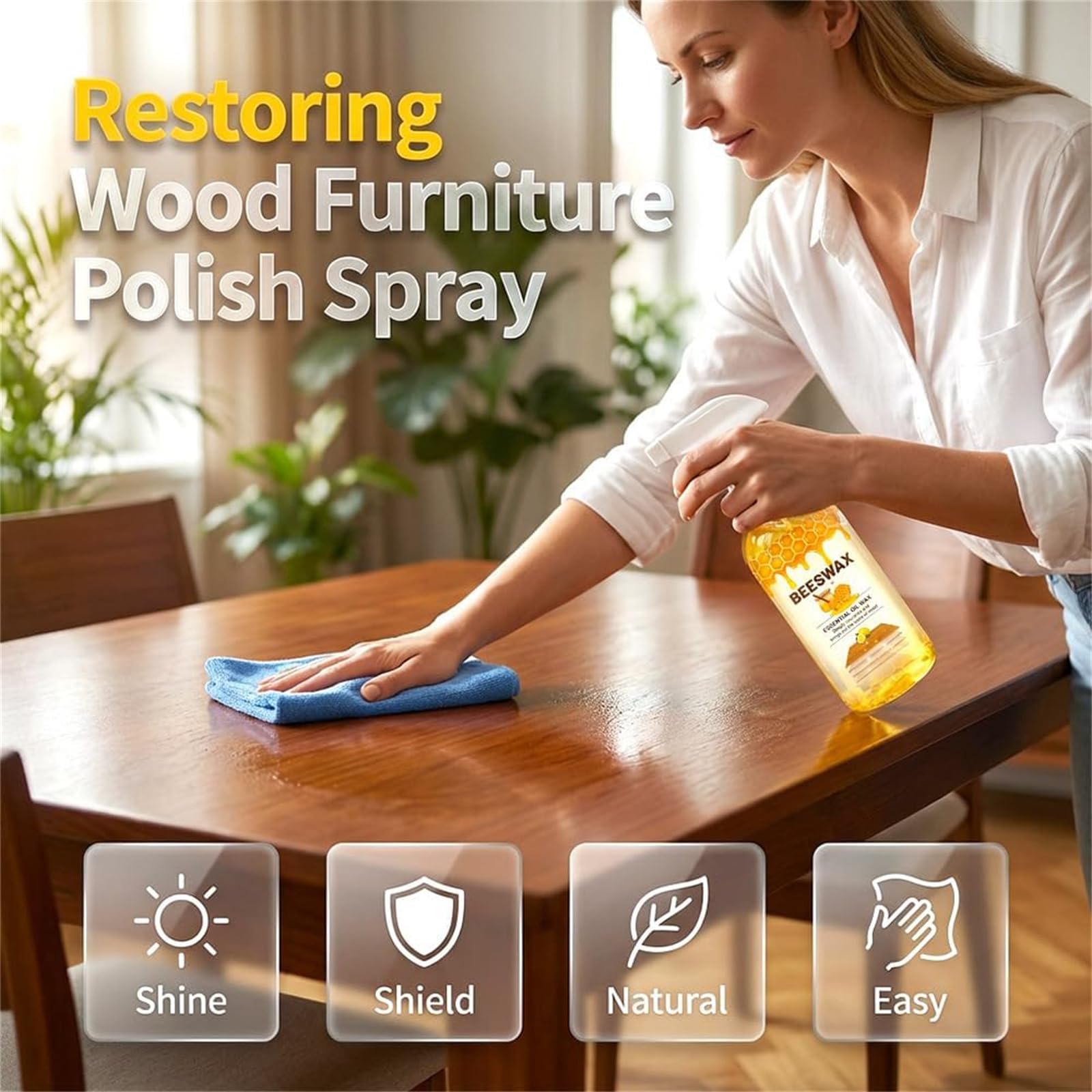 Beeswax Wood Polish Spray, 2026 New Natural Beeswax Furniture Polish & Cleaner, Micro Molecularized Essential Oil Spray, Restores Shine & Removes Scratches, for Wood Floors and Wooden Cabinet (3Pcs)