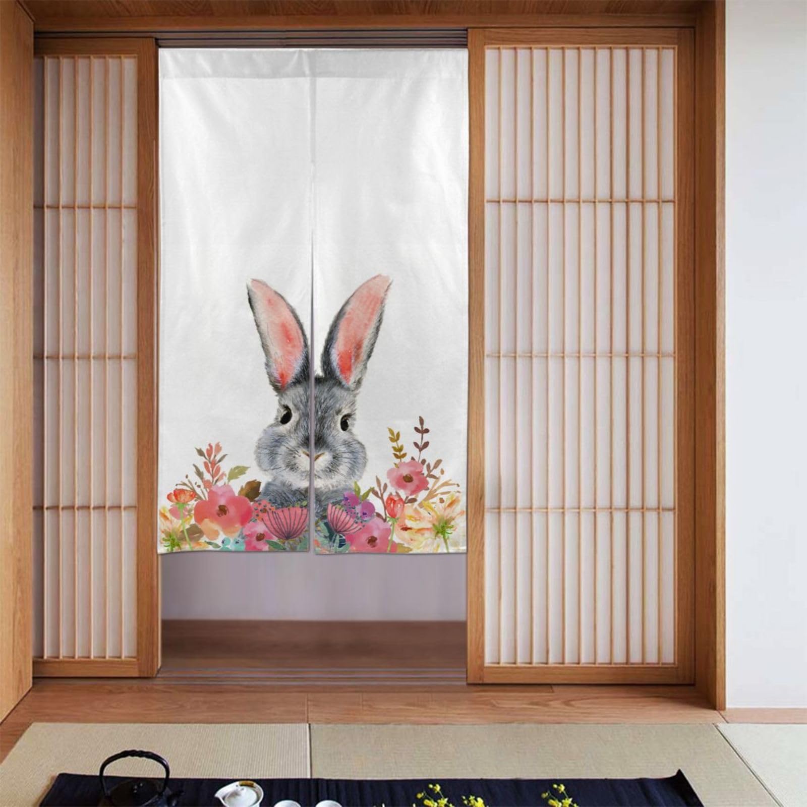 Amazon｜うさぎ 兎 ウサギ 花 可愛い (1） ILIUEND のれん 間仕切り