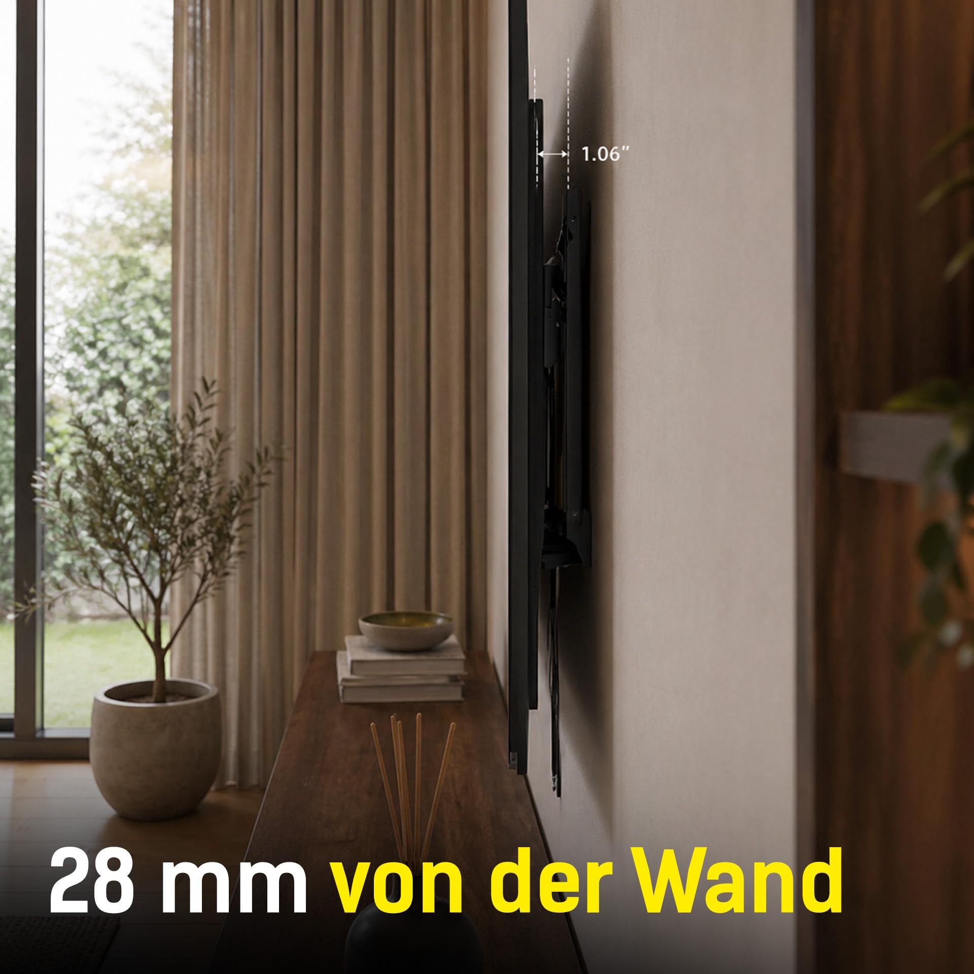 H Hardy TV Wandhalterung MaxX 120 Flach 60-120 Zoll Bis 120 kg | Nur 28 mm wandnah mit rückseitigem Sicherungsverschluss, VESA 150x150-1000x600 mm, inklusive Wasserwaage und Montageset