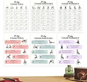 Chair Yoga Chart - 30-Day Fitness Poster,Seniors Chair Workouts - for Travel Morning Working Family Friends Sports Athletes Gym Beginners Bodybuilding