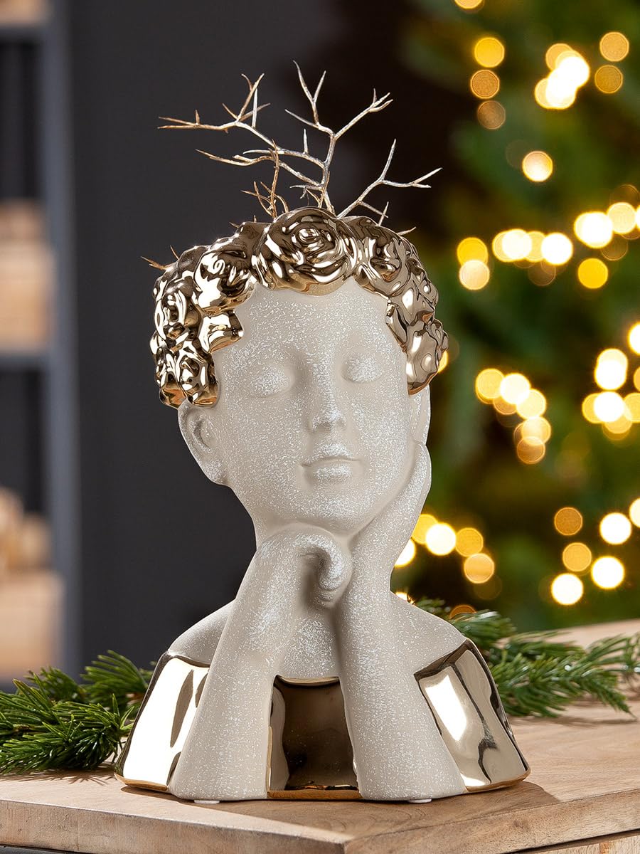 GILDE Vase Pretty Ceramic Head Gold Grey Glossy Matt Height 25 cm Home Accessory Gift Idea Interior Decoration