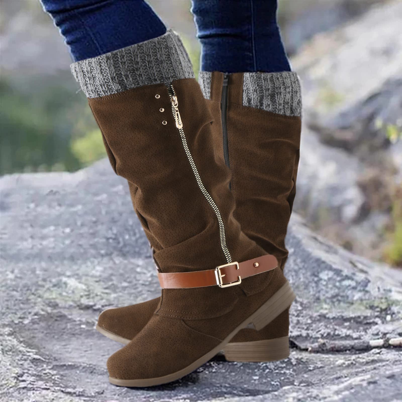 Botas de Invierno Mujer Botas Medias para Mujer Zapatos Casuales de Invierno adornadas con Pelo