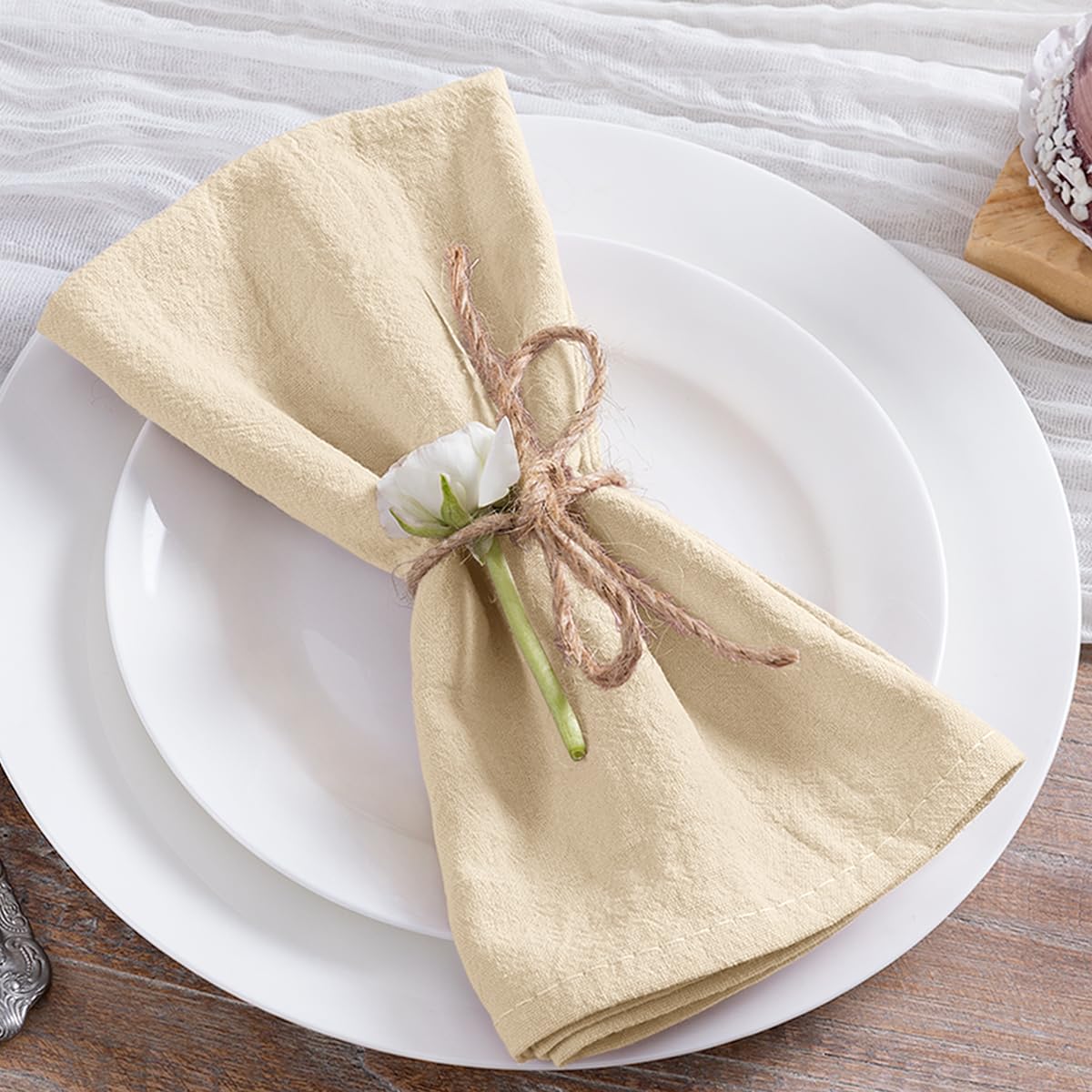 MLMC 8 Pack Beige Cloth Napkins Rustic Washable Cotton Linen Napkins Set of 8 17"x17" Reusable Dinner Napkins Cloth for Wedding Baby Shower Party Gathering Everyday Use