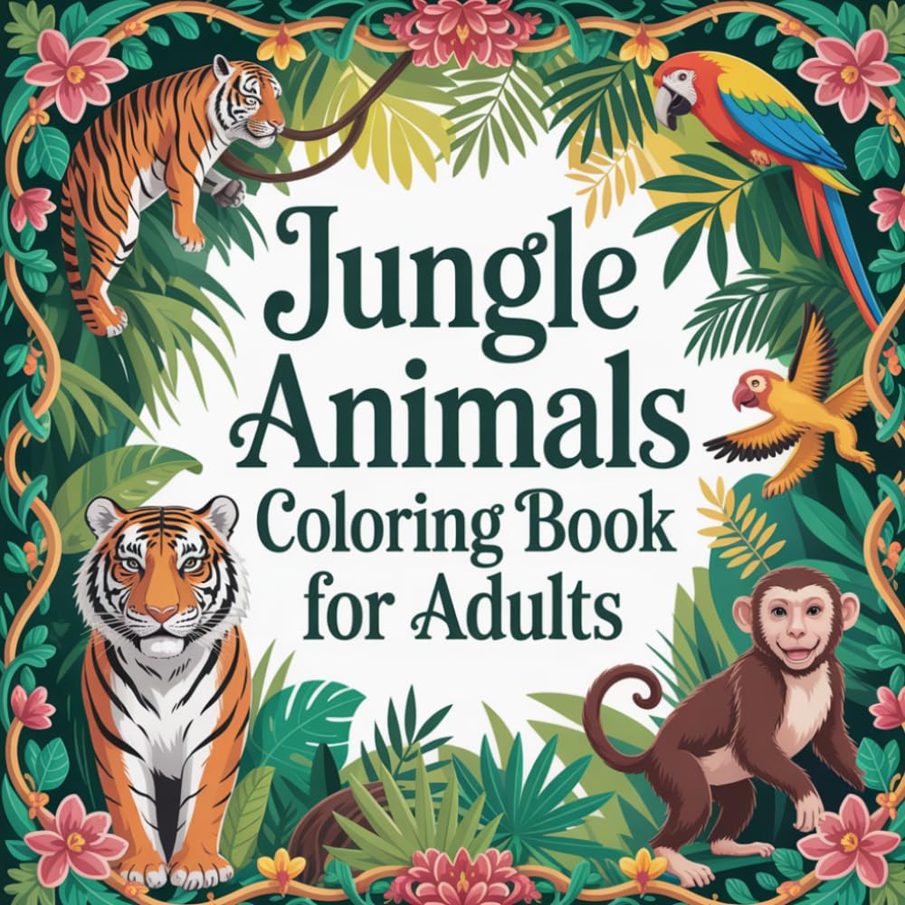 Jungle Animals Coloring Book for Adults: Relaxing and Detailed Jungle Animal Designs for Stress Relief – Over 65 Pages to Color for Adults and Seniors.