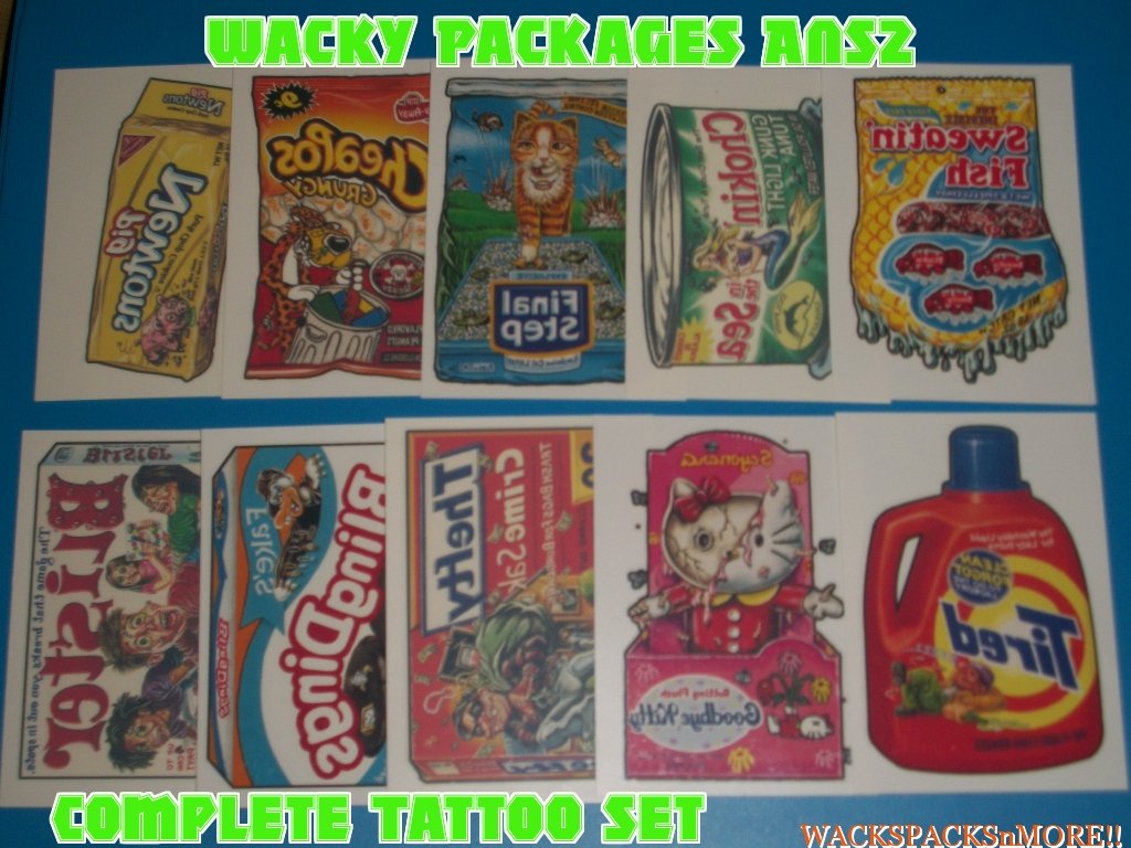 Wacky Packages Ans2 "Tattoos" Compete Set + Wrapper