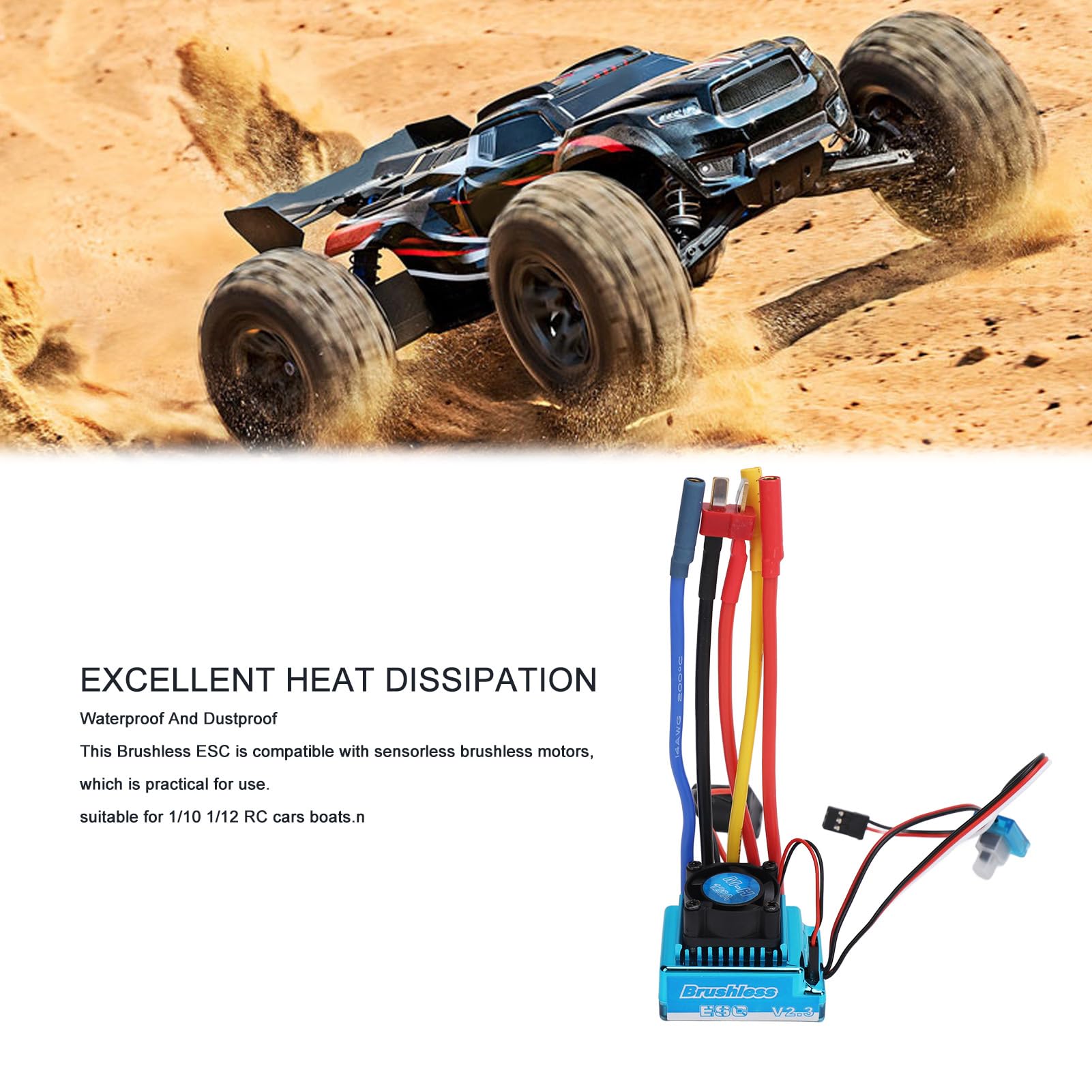 Buachois ESC sans Brosse RC, Contrôleur de Vitesse électrique RC 120A Bidirectionnel sans Brossé étanche, Contrôleur électrique de Commutateur de Treuil pour Voitures et Bateaux RC1/10 1/12