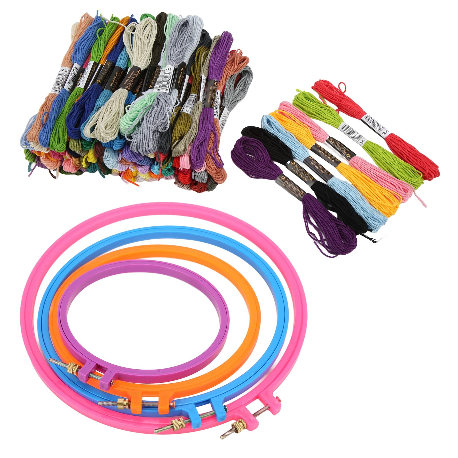 MEMEWOCA Kit da ricamo Cerchio da ricamo in seta in plastica rotonda Capannoni Filo da ricamo Strumenti per ricamo fai-da-te