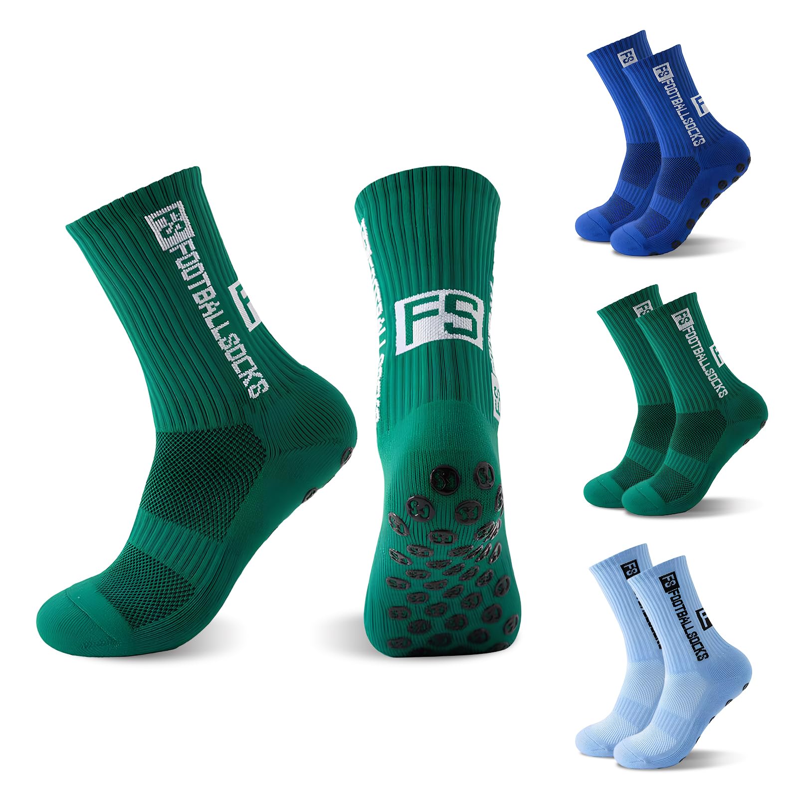 Okdance Grip Socks - 3 paia di calzini da calcio antiscivolo per bambini e ragazzi, antiscivolo, per basket, baseball, calcio, sport