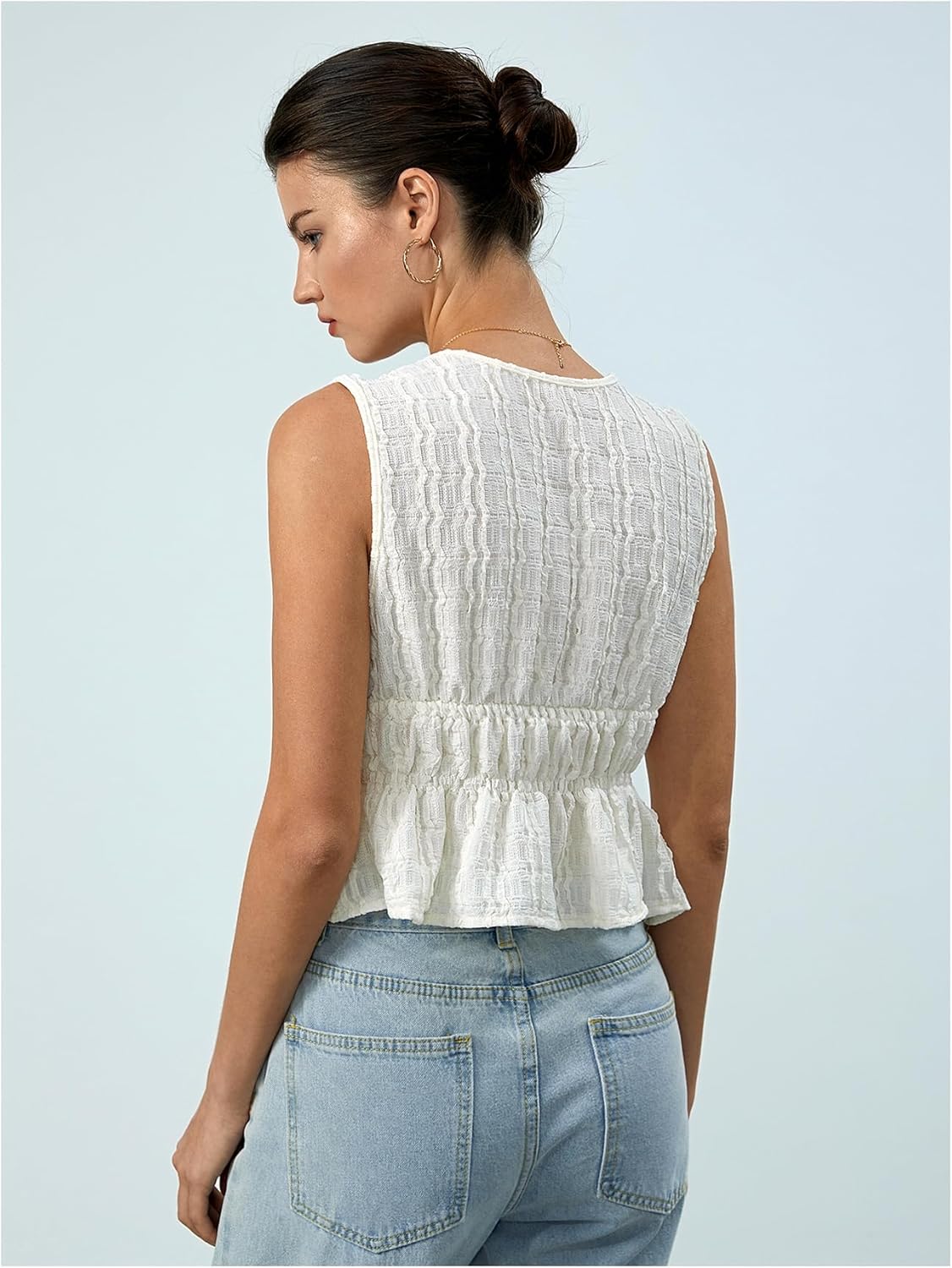 MakeMeChic Women's Tie Front Tank Top Sleeveless Ruffle Hem Crop Going Out Tops - Image 2