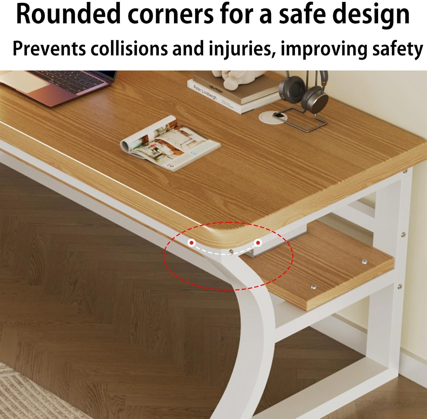 Computer Desk Gaming Desk 3cm Thick Desktop, 300kg Load Bearing, Double-Layer Storage with Rounded Corners, Home Office Desk for Study, Living Room, Bedroom(Walnut+Black Frame,100cm)