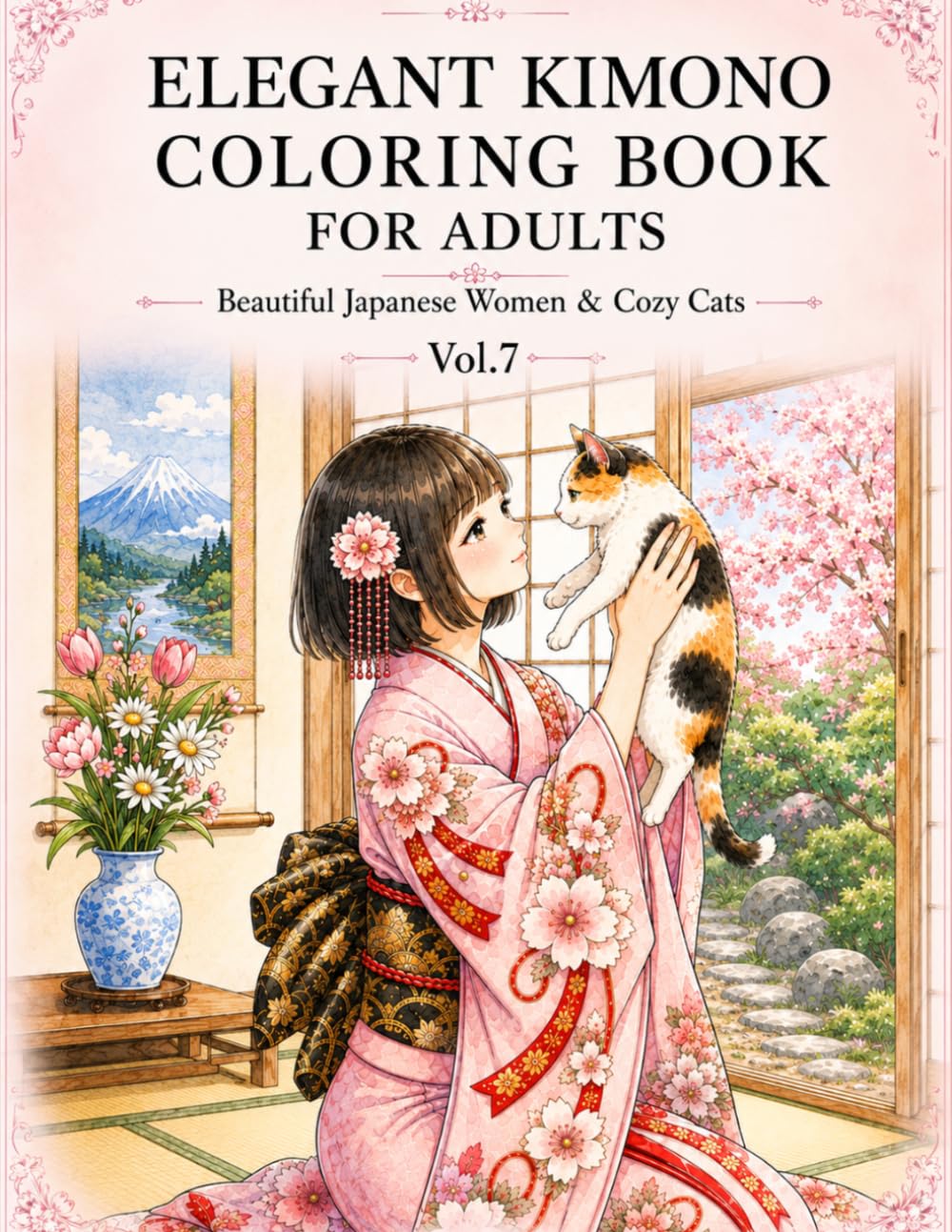 Elegant Kimono Coloring Book for Adult: Beautiful Japanese Woman ＆ Cozy Cat