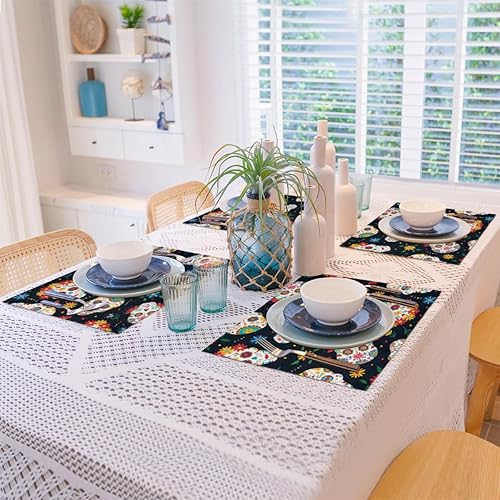 Miniatura 8 de Fun Sugar Skulls Decor Placemats Set of 4 Table Mats Washable Placemat Waterproof Place Mats for Party Home Dining Table Decor 18x12 in