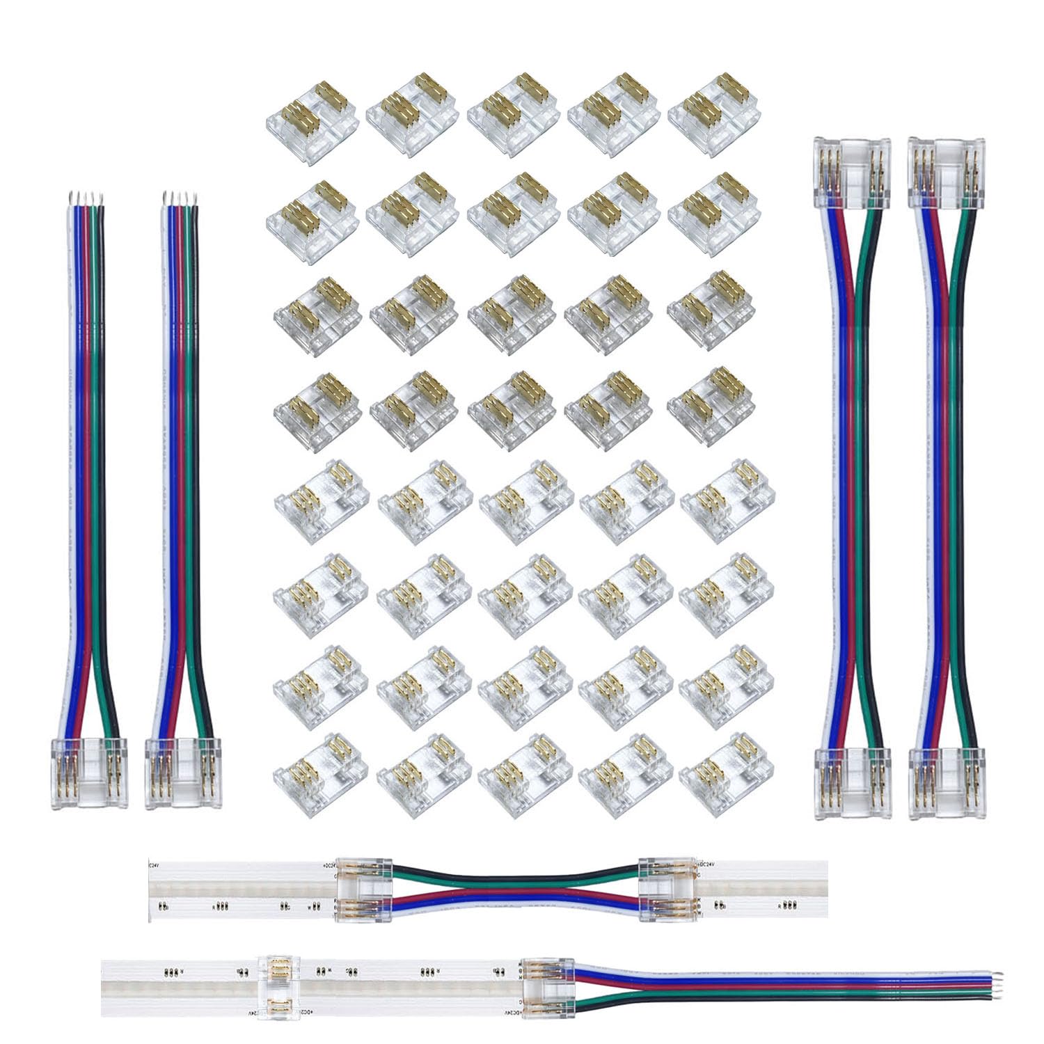ENQIMAOYI 44pcs 5pin COB LED Strip Light Connector kit 5-pin 12mm/0.47in Gapless Solderless Connector,4pcs LED Connector+Cable Wire for RGB COB LED Strip Lights