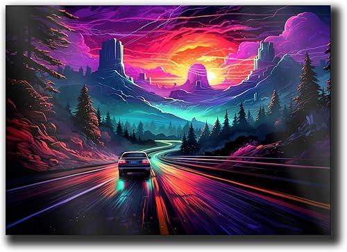 Miniatura 1 de Unique Synthwave Style Retro Art, 80s style art, framed poster print, guest room art, cool living room art, Bright Wall Art, Wall Art