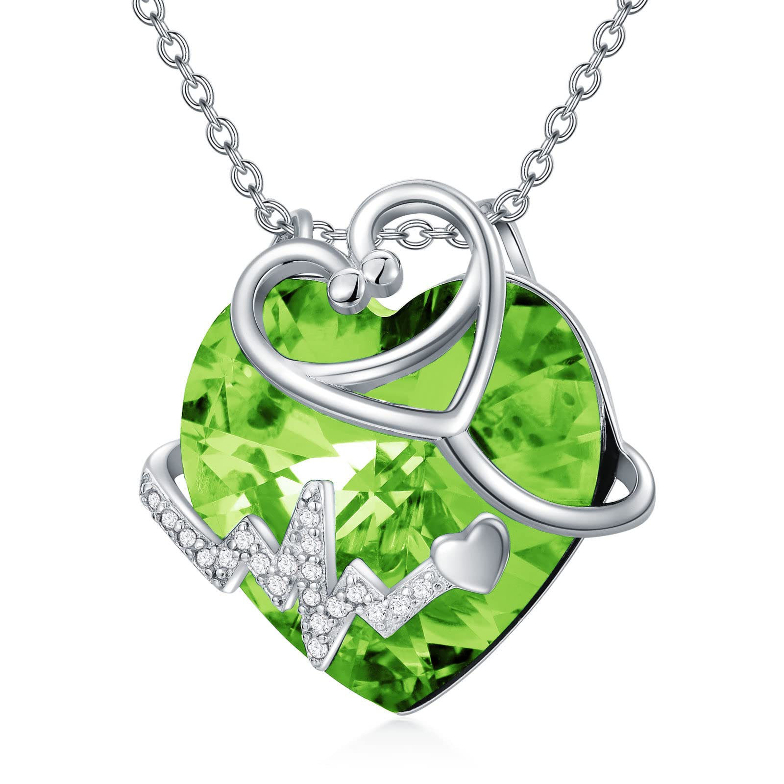 SLIACETE Collana in argento sterling 925 con ciondolo a forma di cuore in pietra portafortuna per donne a forma di cuore austriaco cristallo collana stetoscopio gioielli regali per infermieri medici