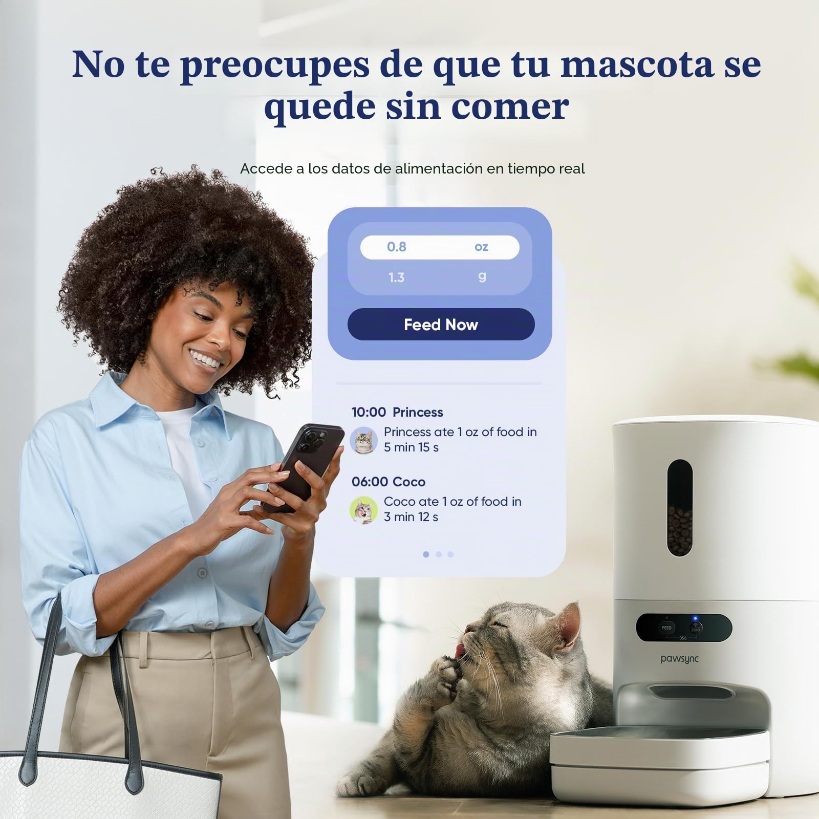 Pawsync Comedero automático para Gatos con aplicación, Seguimiento Inteligente de báscula, horarios de alimentación Personalizados, Capacidad de 3.6 L para Gatos y Perros pequeños, hasta 10
