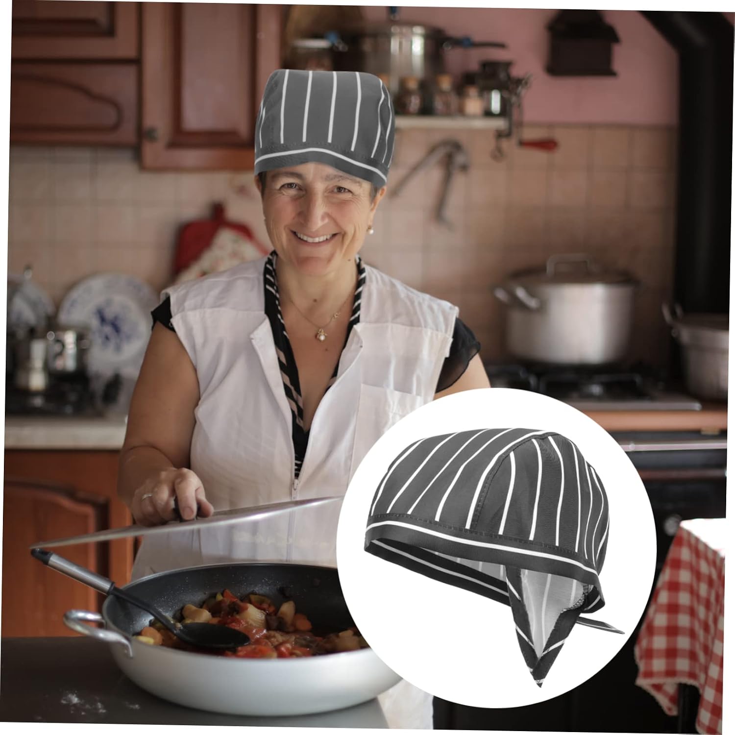 CHILDWEET 2pcs Chef Hat Ties for Cooking and Catering Adjustable Design for Chefs Cooks and Waiters Comfortable and Wear Black White Stripes
