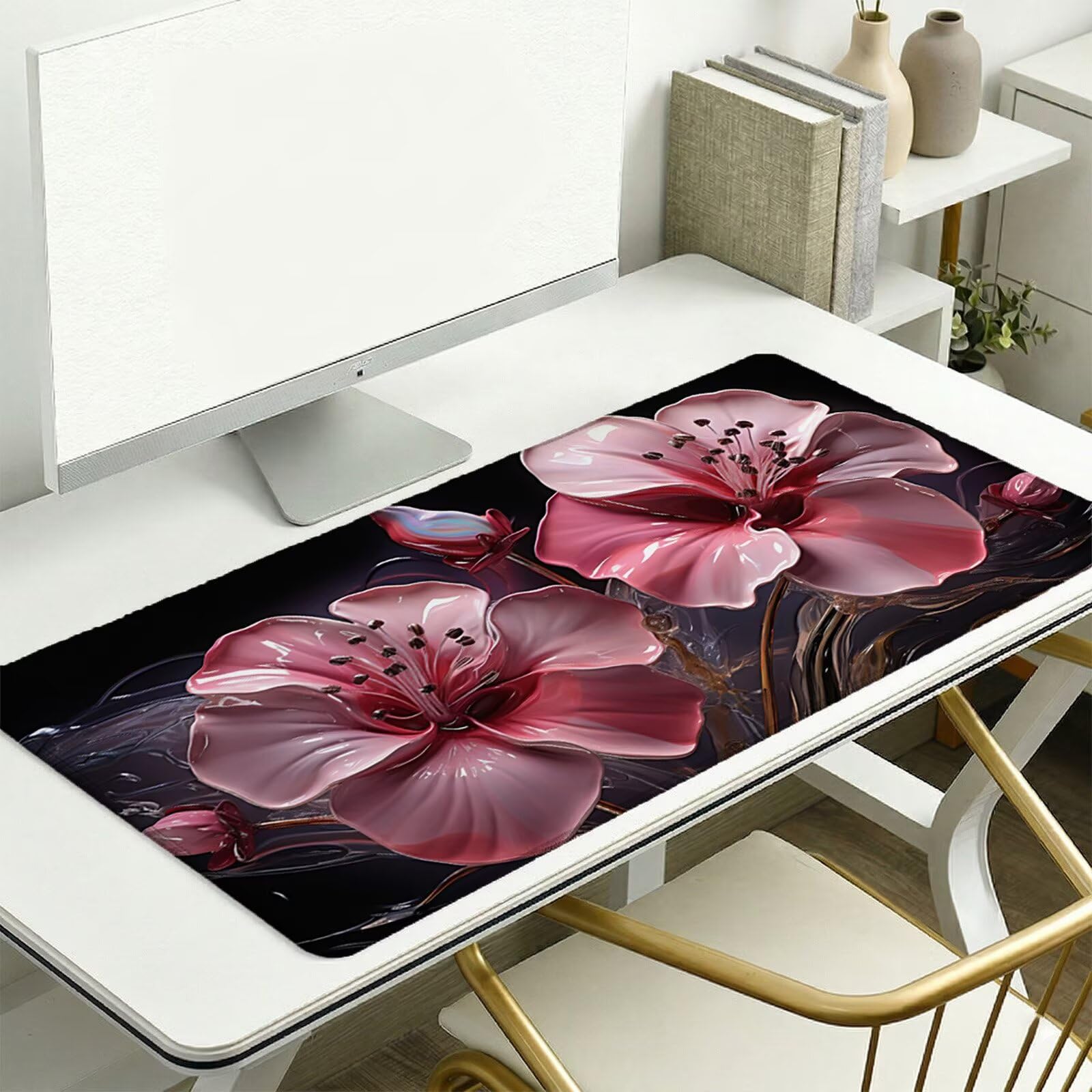 Sottomano Scrivania Grande 1200 x 600 x 3 mm Rosa Tappetino Tastiera Computer con Base Antiscivolo e Bordi Cuciti, Protezione Impermeabile, per Lavoro, Casa e PC Gamer, Regali Uomini (Fiore) L-x2106