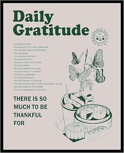 Poster Master Póster motivacional Impresión inspiradora retro Gratitud diaria, mariposa, cita positiva, edificante Arte de pared sin marco de 16