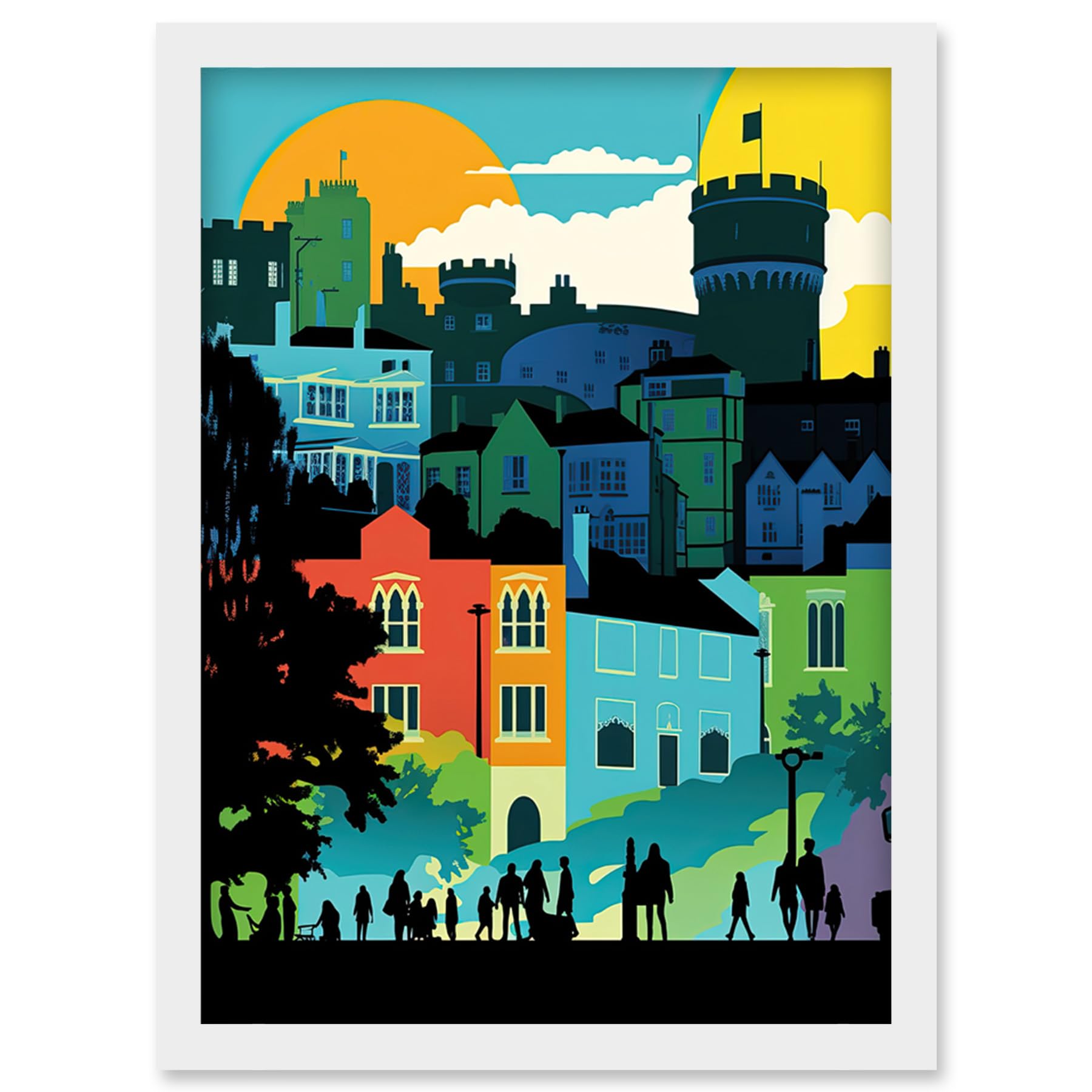 Artery8 Nottingham City Abstract Multicoloured Cityscape Artwork Framed Wall Art Print A4