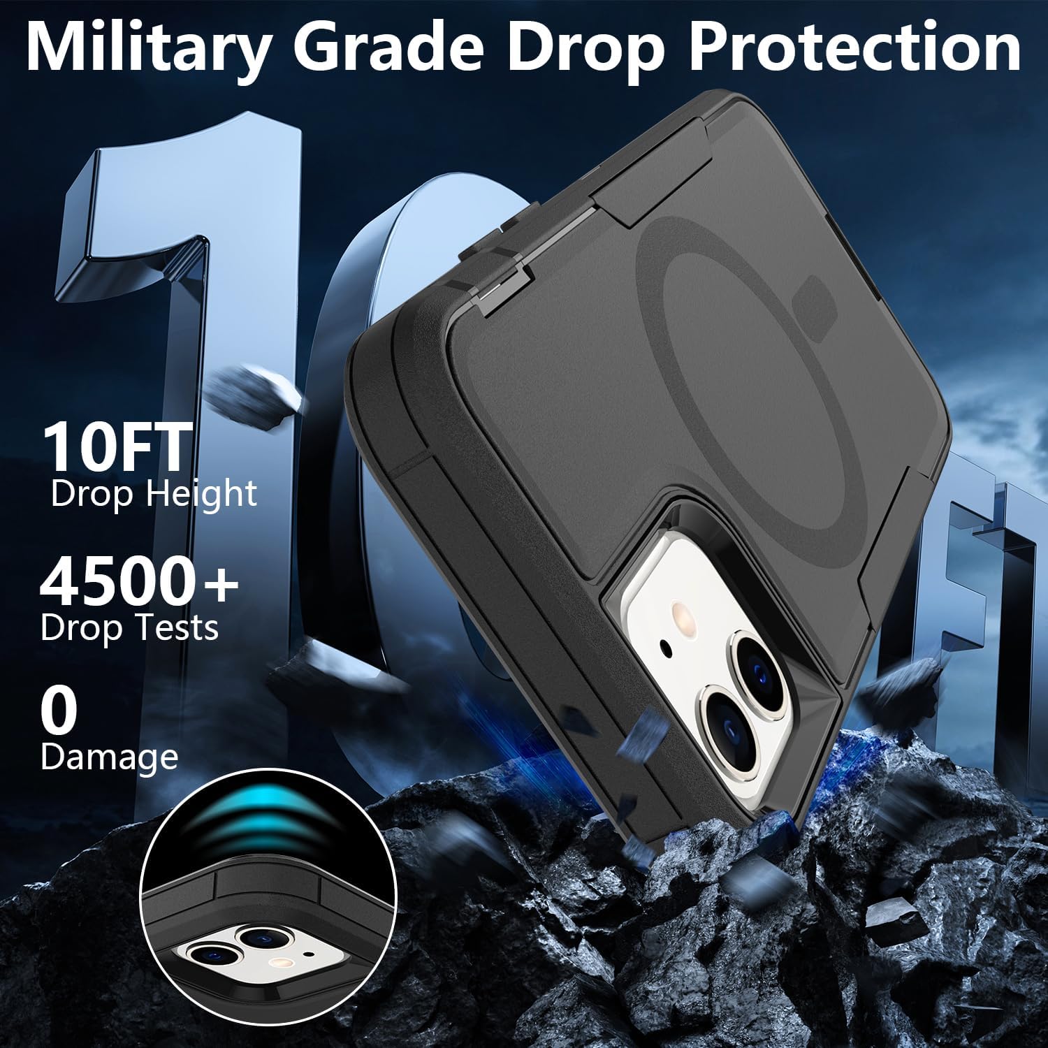 for iPhone 12 Case, for iPhone 12 Pro Case, Compatible with MagSafe, Heavy Duty Shockproof Protective Phone Case with Dual Layer Protection (Black)