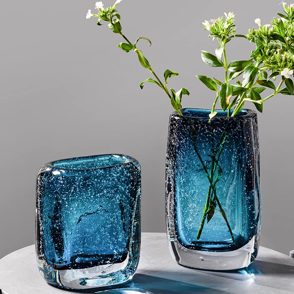 Handgeblazen blauwe glazen vaas, unieke kunst mooie oceaan glazen vaas Handgeblazen blauwe glazen vaas, unieke kunst mooie oceaan glazen vaas