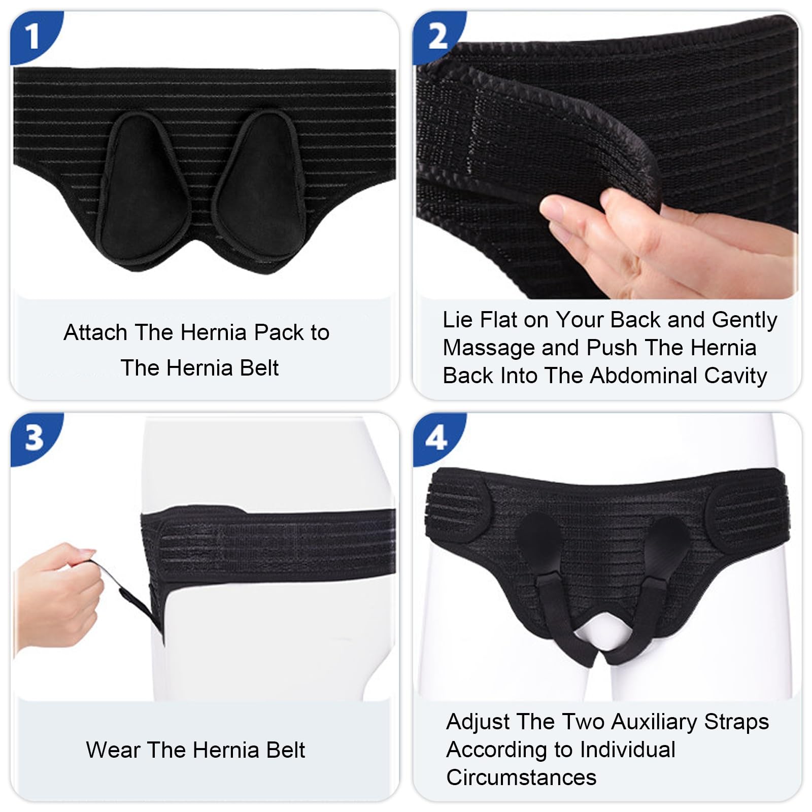 Slip Ernia Inguinale Uomo Doppia, Cintura per Ernia Inguinale con 4 Cuscinetti a Compressione – per Ernia Inguinale e Femorale e per Il Recupero Post-Operatorio(Small)