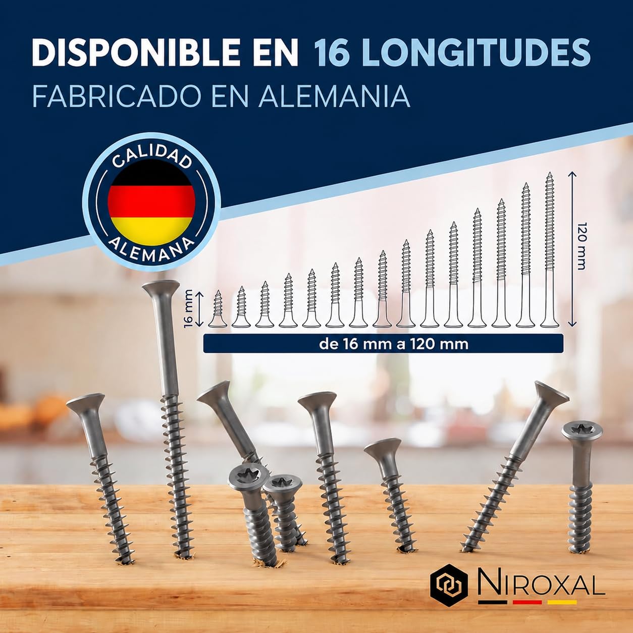 Tornillos para madera de acero inoxidable A2 con cabeza avellanada Torx TX25 – Rosca parcial – 5 x 80 mm – 10 unidades – Tornillos universales para madera