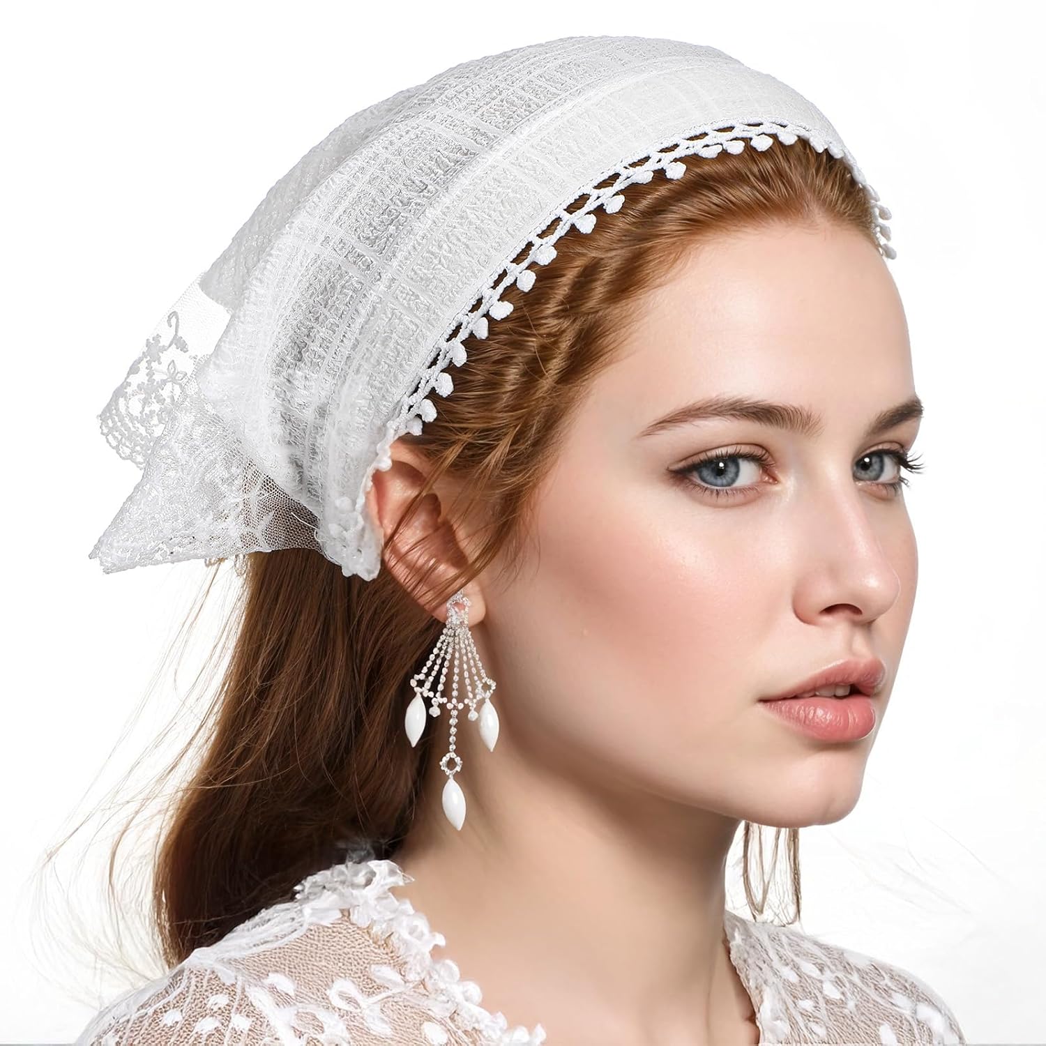 2 PACK Hair Scarf Headband for Women Soft Head Coverings Lace Head Kerchief Non-Slip Scarves Boho Triangle Bandana Turban for Hair Styling (Pink+White) - Image 5