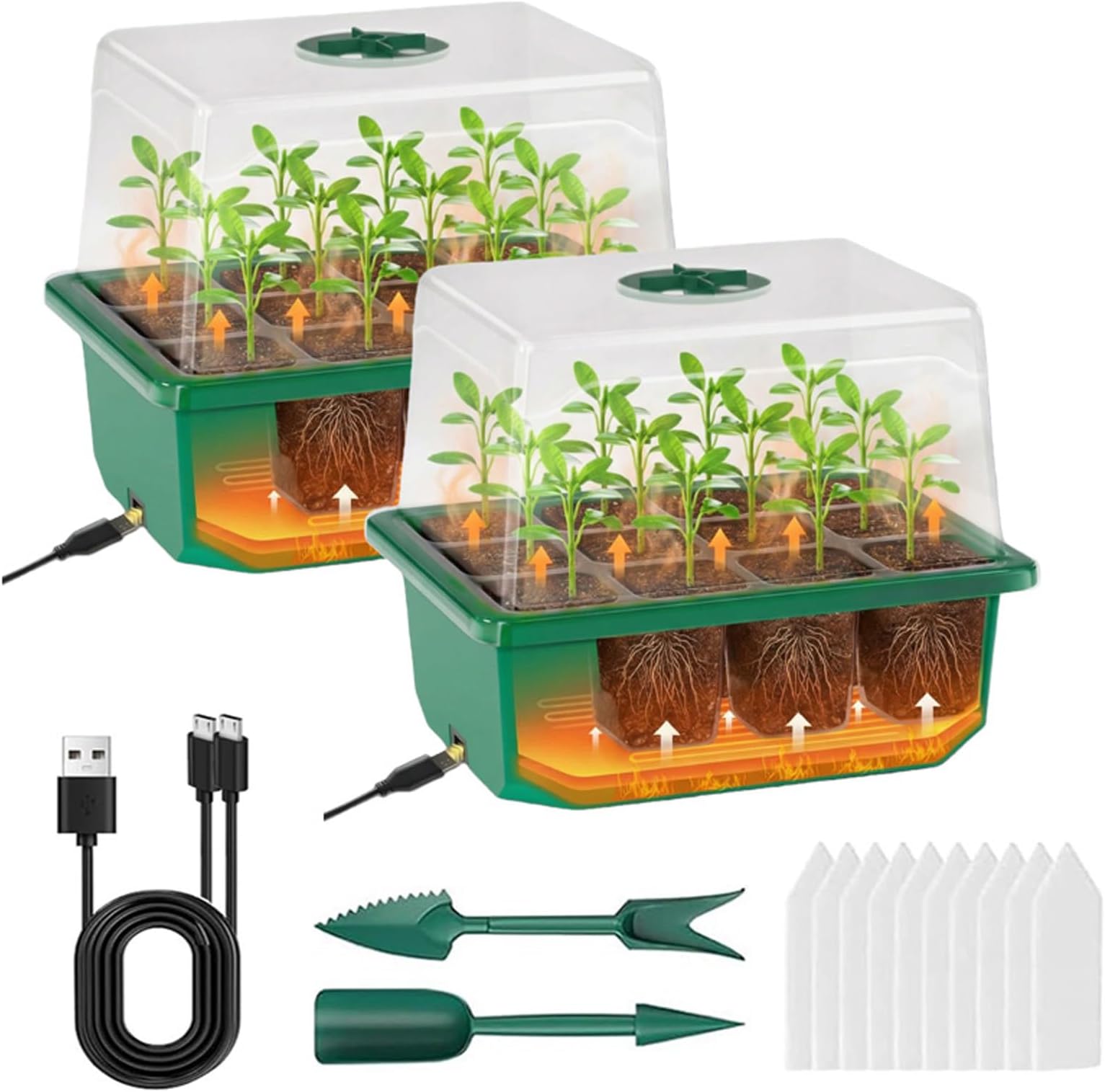 2 Pack Seed Trays, Automatic Bottom-Heated Propagator - Reusable Propagators for plants with Heightened Lids, Propagation Station Germination Tray for Seedlings (2 Pack)