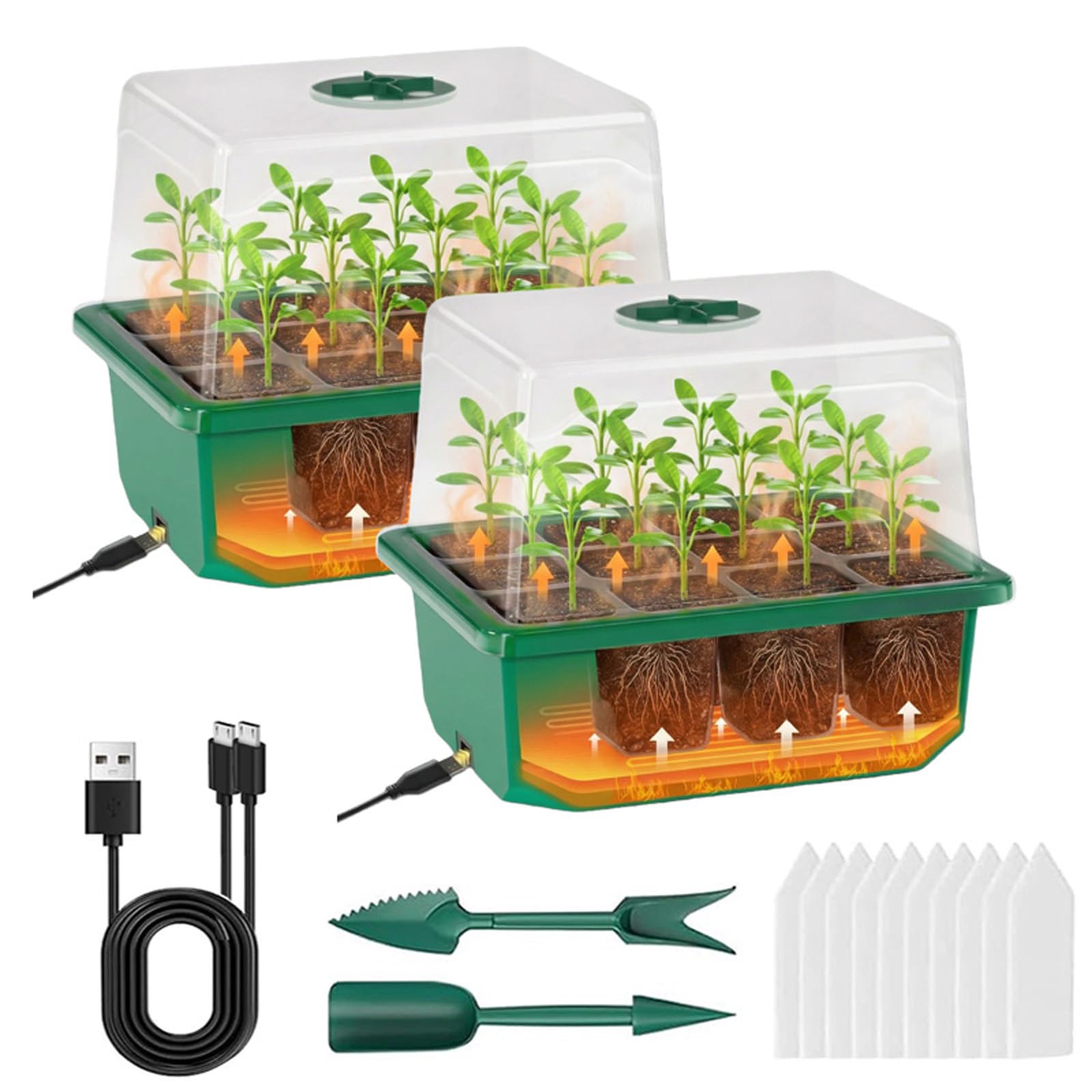 VDYXEW 2 Pack Seed Trays, Automatic Bottom-Heated Propagator - Reusable Propagators for plants with Heightened Lids, Propagation Station Germination Tray for Seedlings (2 Pack)