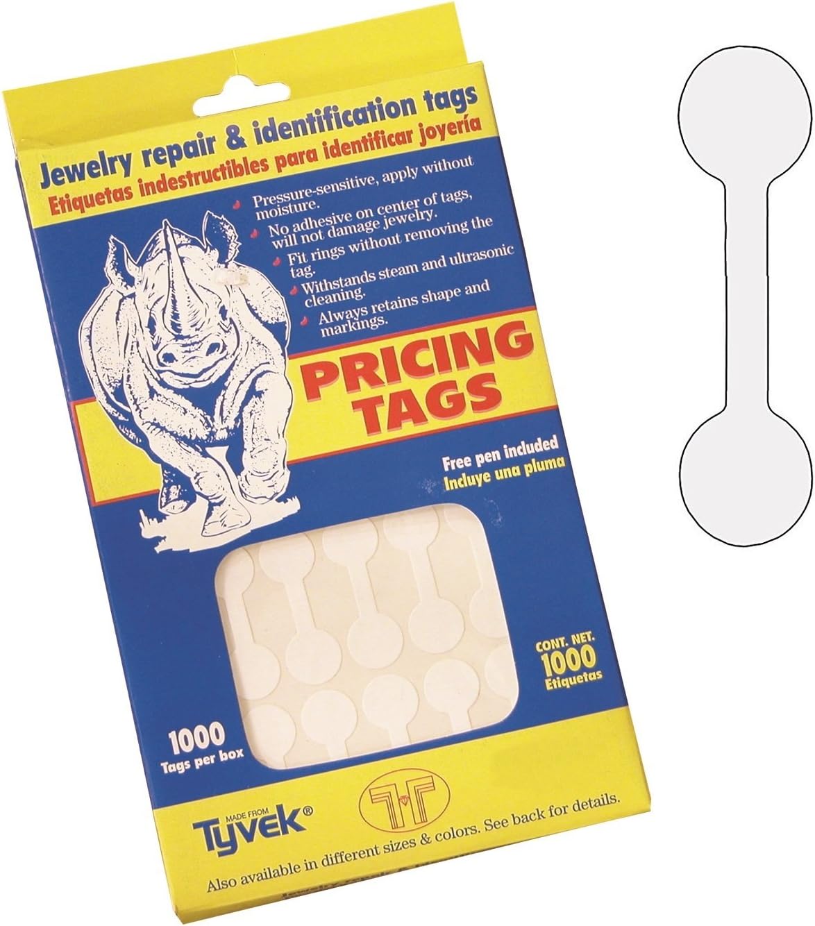 500 Long White Tyvek Long Dumbell Jeweller Repair, Price and Identification Tags 1 7/8" x 1/2"
