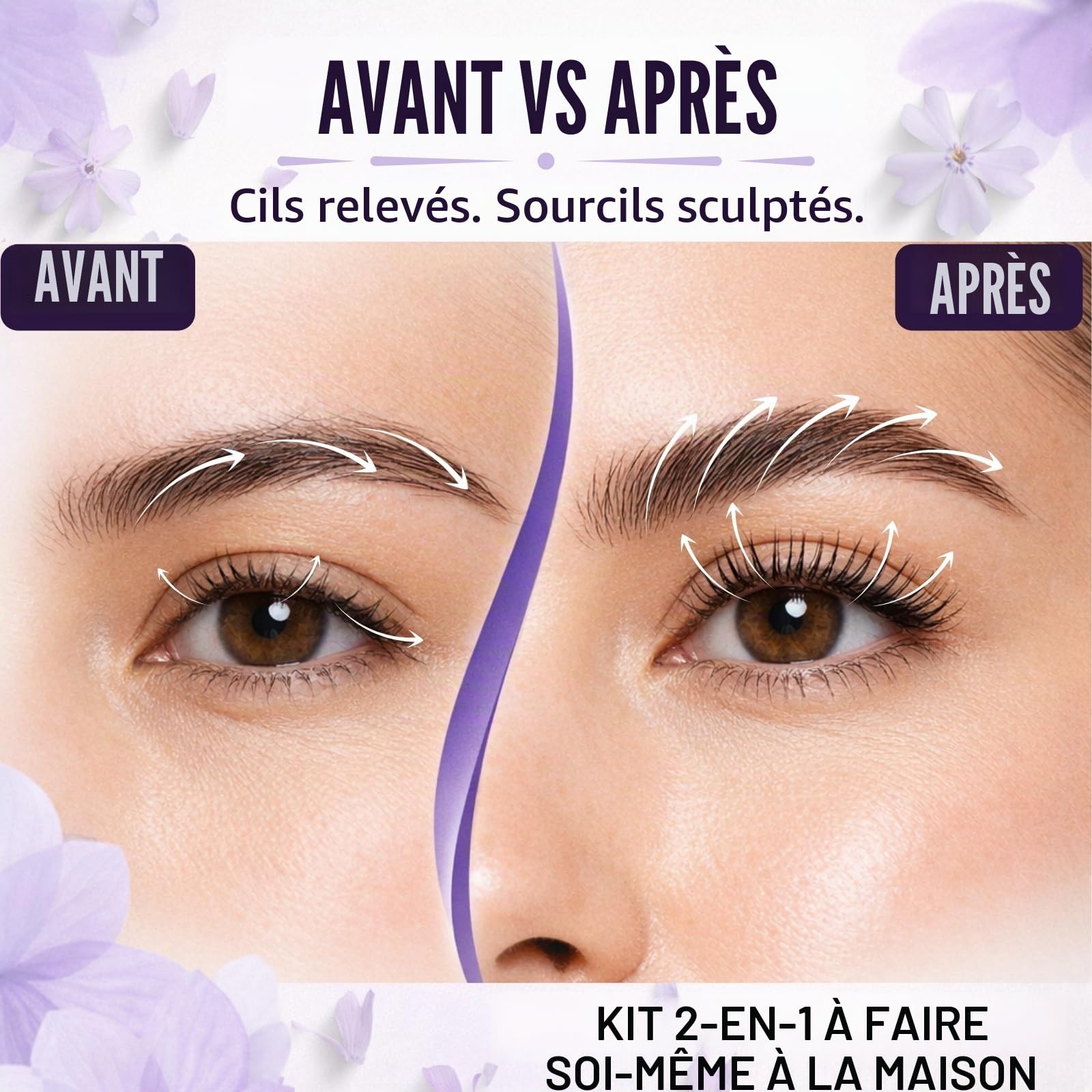 Brow Lift Kit Sourcil, 2-en-1 Kit Rehaussement de Cils et – Trousse Professionnelle pour des Cils Recourbés et des Sourcils plus Denses, Résultat de Salon à la Maison avec Instructions Faciles