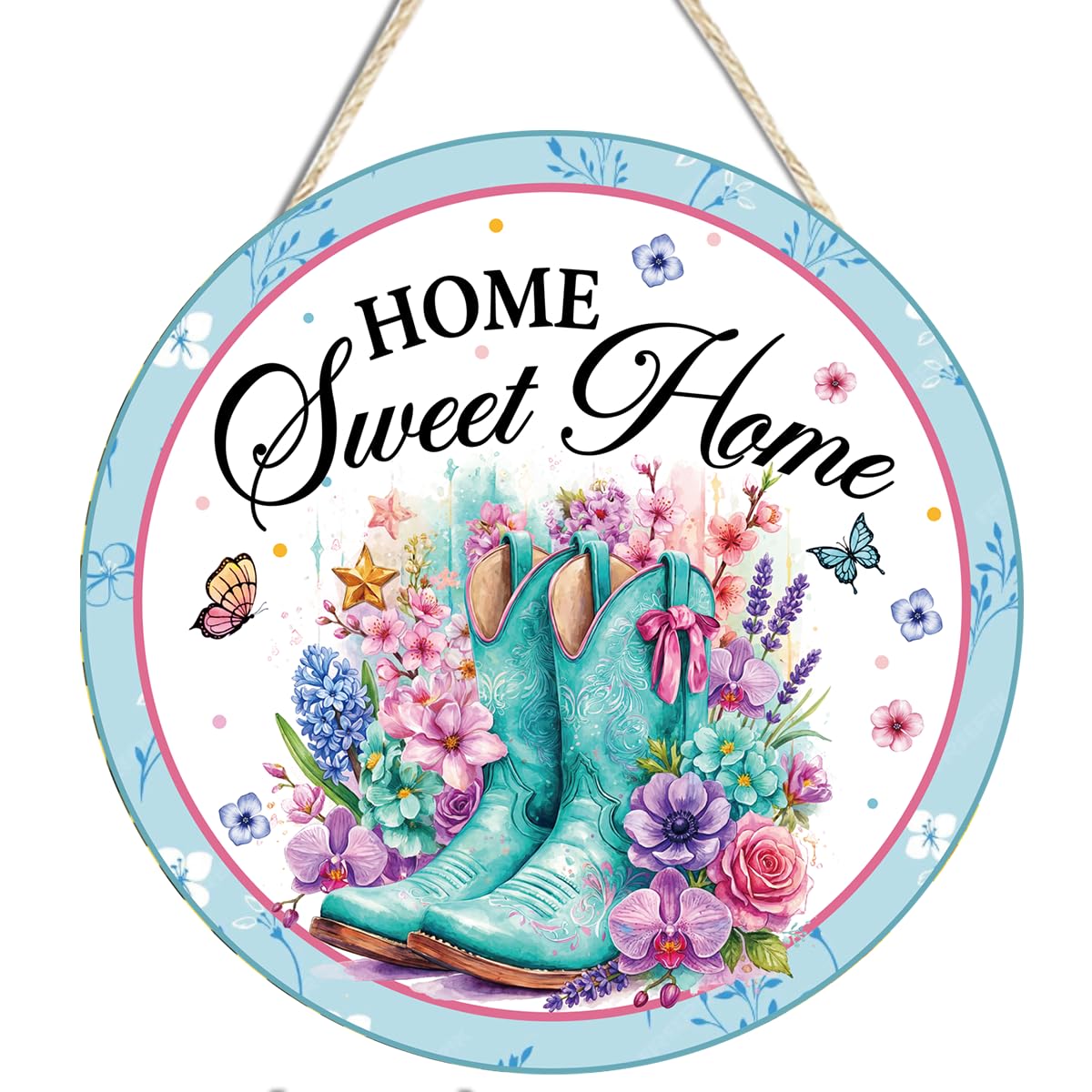 Home Sweet Home Floral Metal Welcome Front Door Sign Wall Decor | Vibrant Clolorful Floral Design/For Home Porch Farmhouse/Ready To Hang/12 × 12 inches