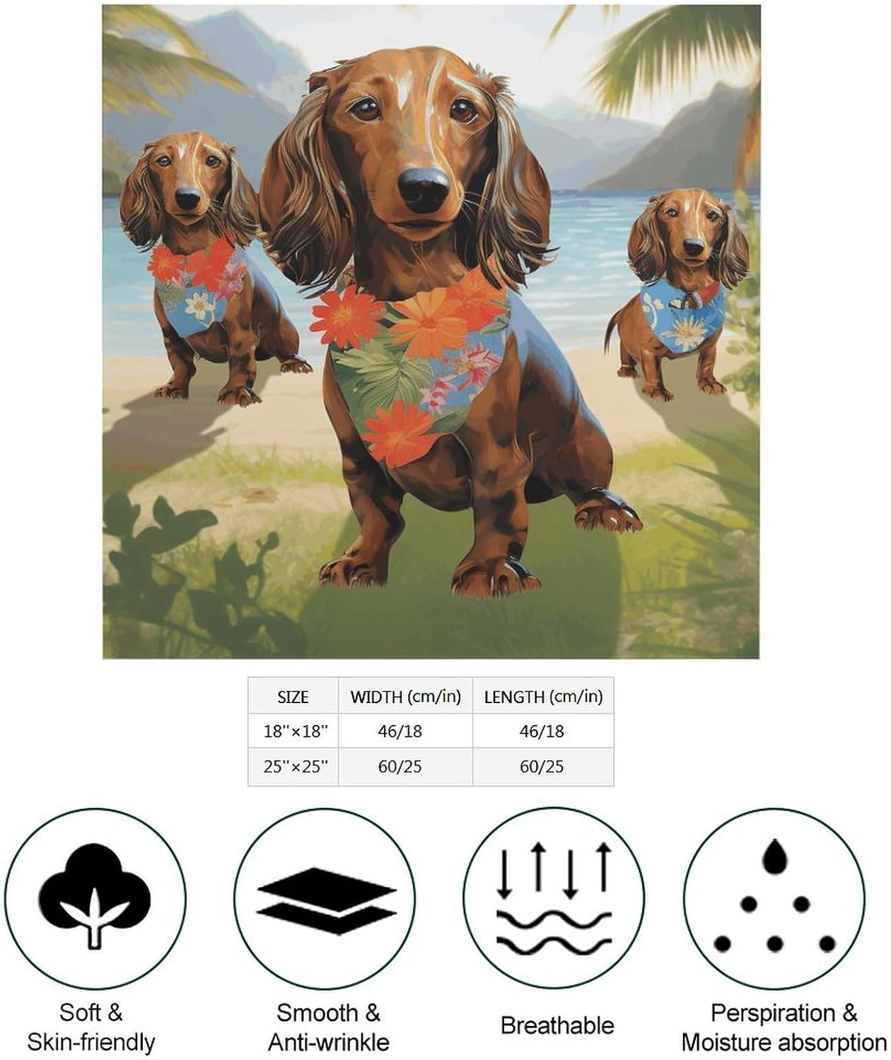 Square Kerchief Bandanas Silky Touch Head Scarf Dachshund Tropical Painting Art Mask Scarf for Men & Women 25"x25"