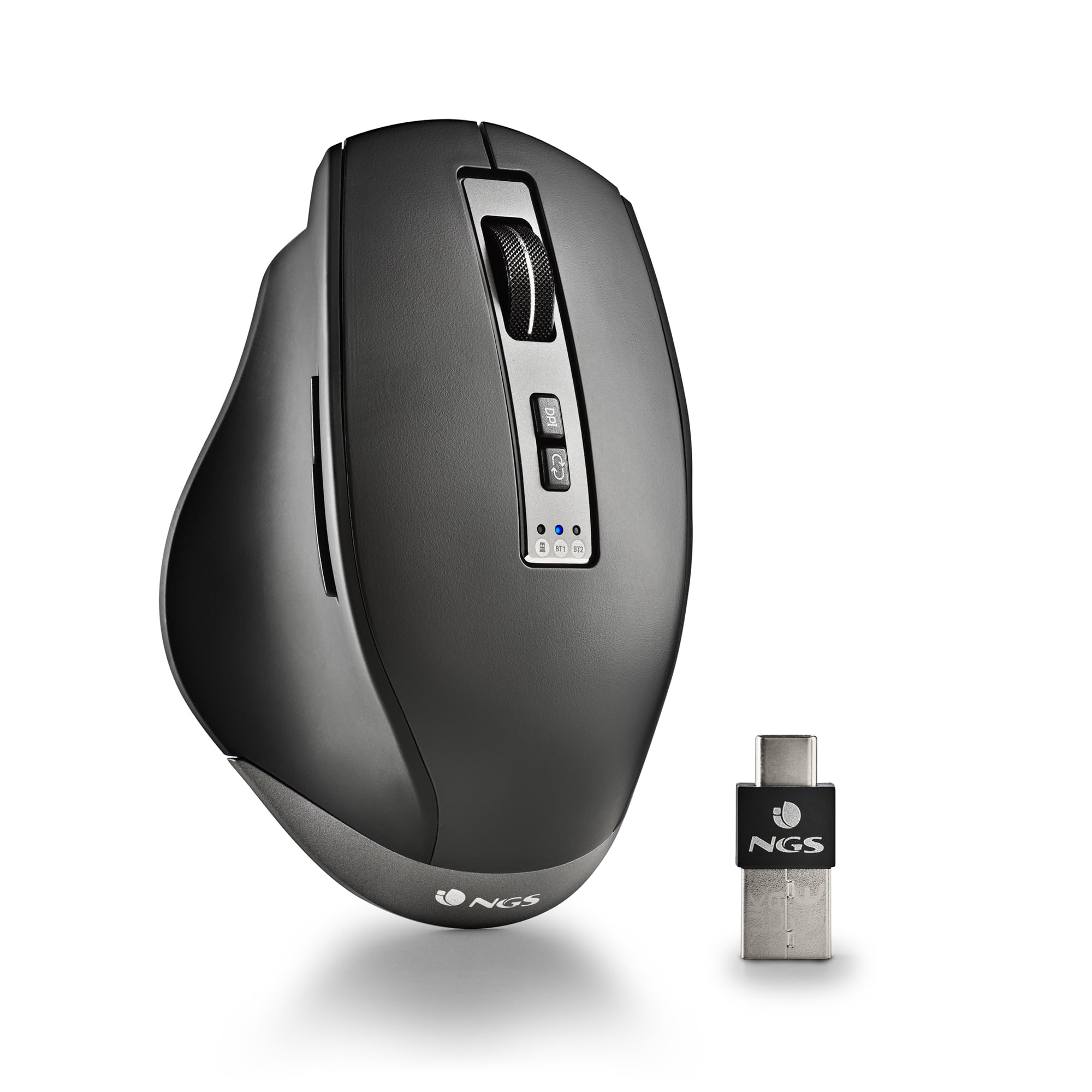NGS BLUR-RB- Mouse Multidispositivo senza Fili Ricaricabile, con Bluetooth 4.0/4.0, 800/1600/3200dpi, 10M Distanza, Colore Nero