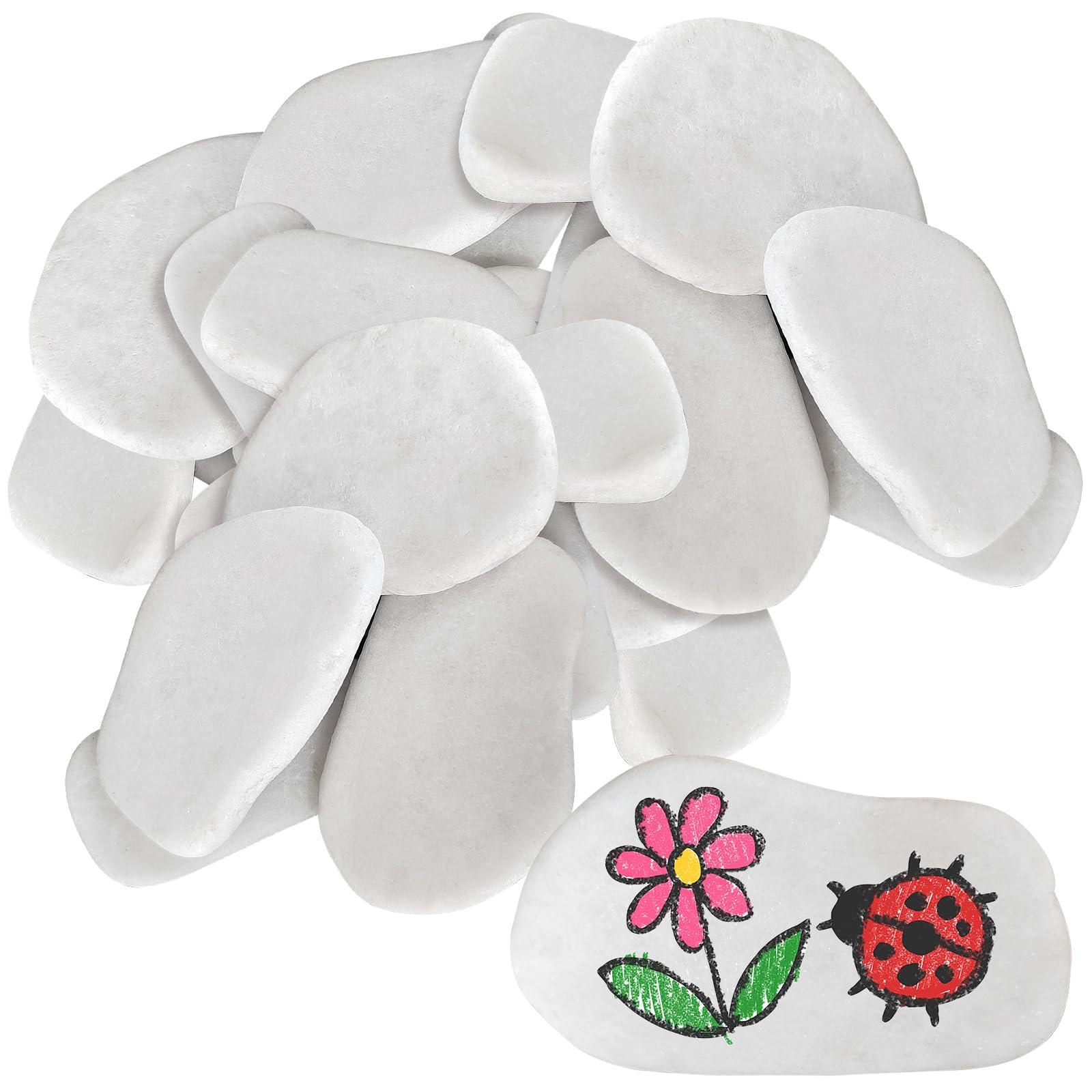 Lot de 30 pierres plates blanches à peindre - Galets lisses 3-8 cm - Pierre blanche décorative pour mandala, jardin, aquarium et pots de fleurs
