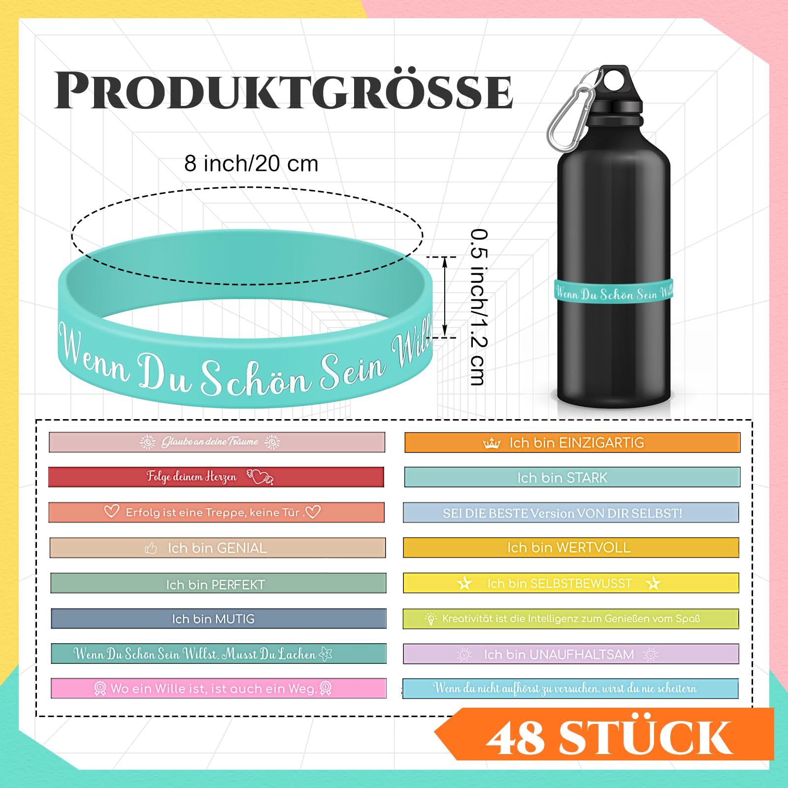 Pack De 48 Pulseras Motivacionales De Silicona – 16 Frases Positivas Y 16 Colores, Regalo De ánimo Para Estudiantes